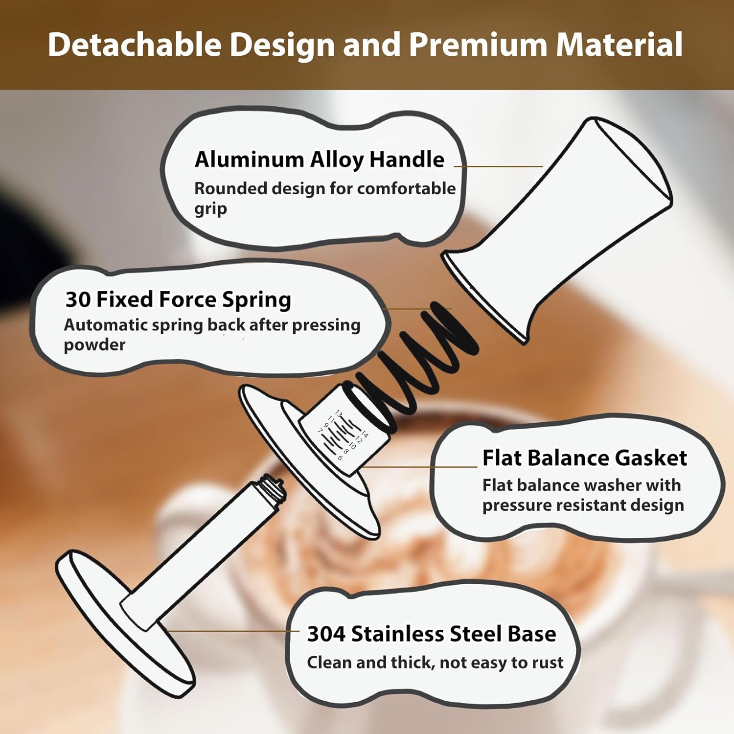 51mm Espresso Tamper,Coffee Tamper for Espresso Machine,Espresso Tamp with Spring Loaded Tamper,Depth-adjustable Espresso Hand Tampers