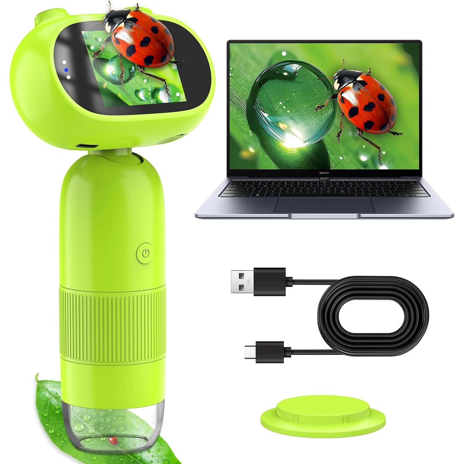 Portable Pocket Microscope for Little Boys & Girls with 2 inch IPS Screen,Digital Microscope 1000X,Mini Microscope with 8 LEDs,Compatible with PC