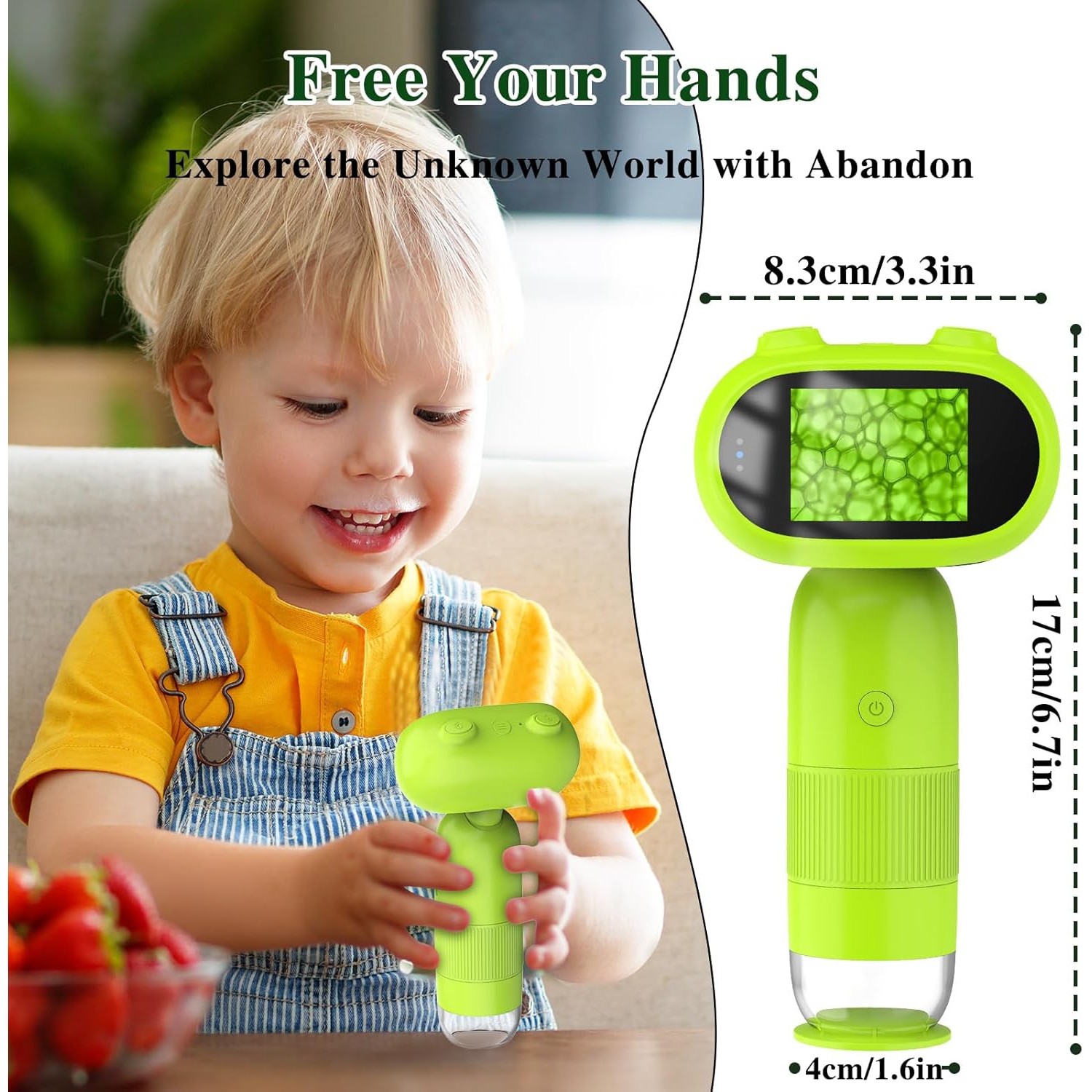 Portable Pocket Microscope for Little Boys & Girls with 2 inch IPS Screen,Digital Microscope 1000X,Mini Microscope with 8 LEDs,Compatible with PC