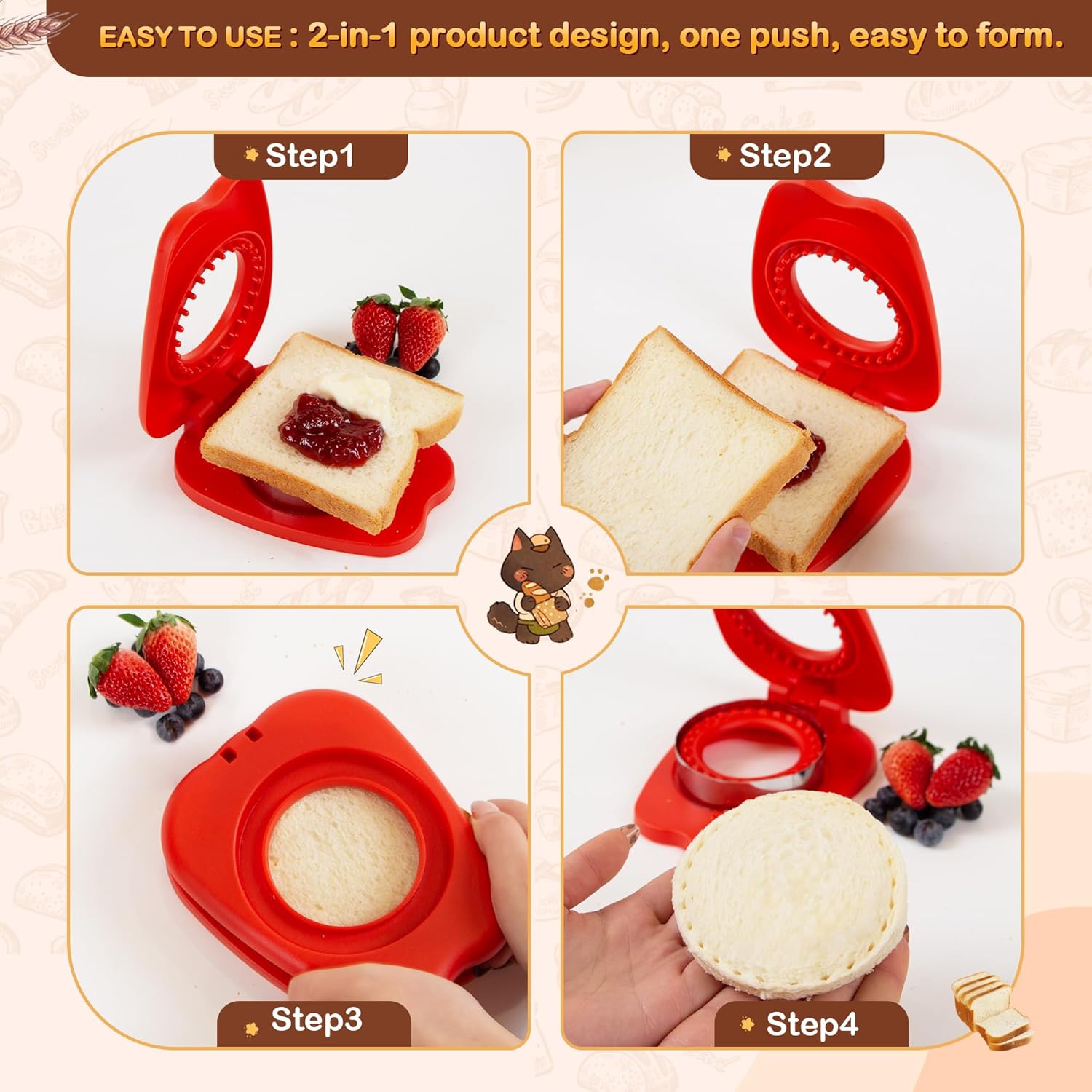 2PCS Sandwich Cutters for Little Ones Lunch,Round Sandwich Sealer Ideal for School Lunch Boxes & Bento Boxes,Sandwich Cutters for Boys & Girls