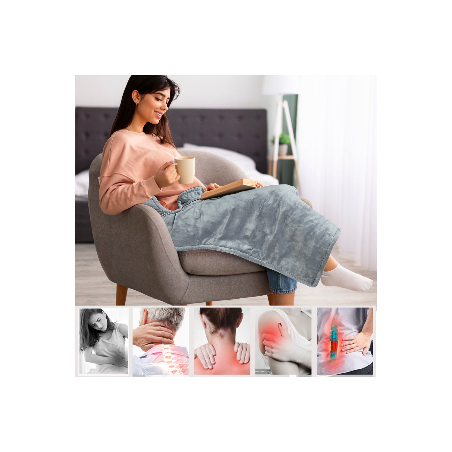 Coussin chauffant pratique Coussin chauffant 10 vitesses Contrôle de la température Châle chauffant Couvertures électriques pour épaules