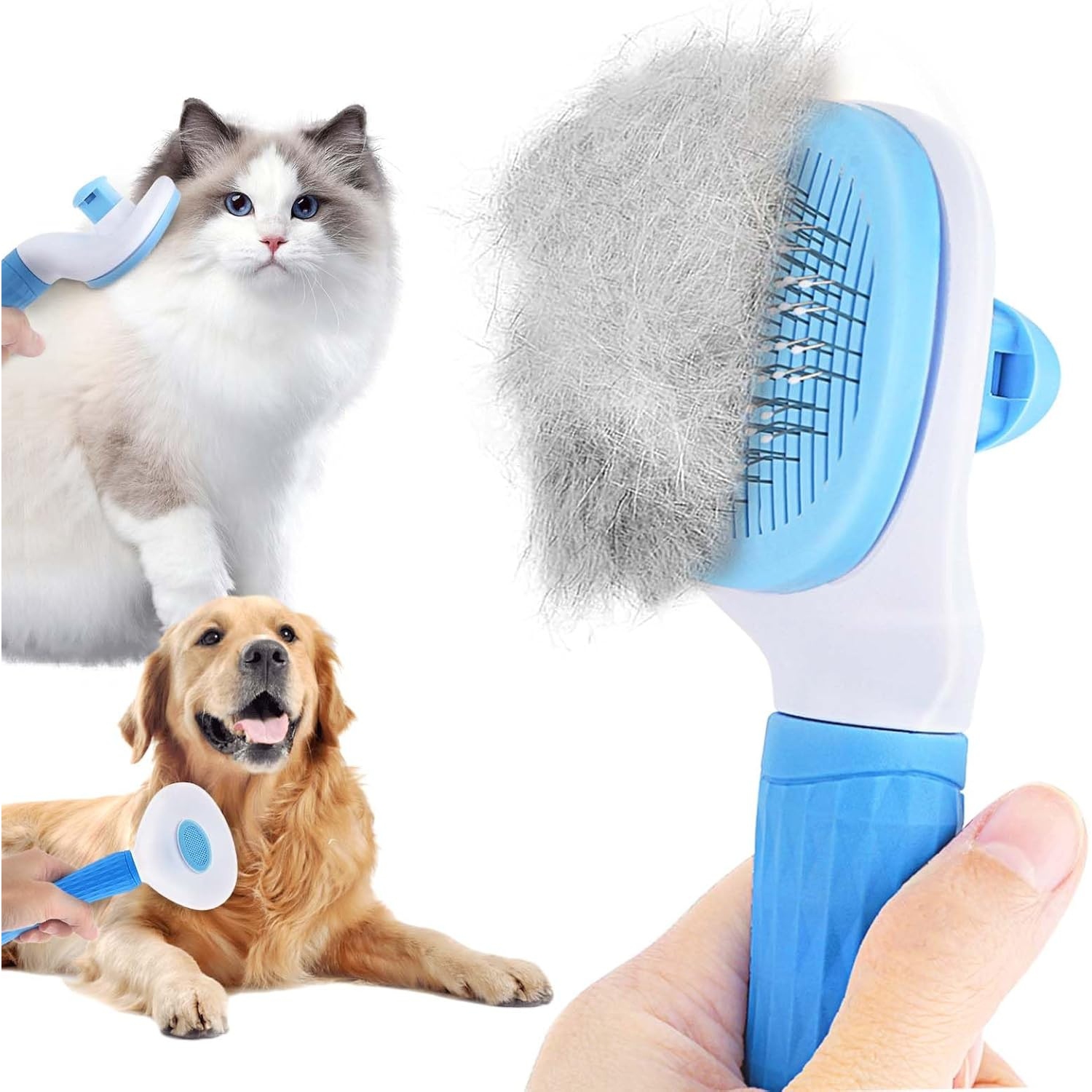 2PCS Cat Brush Self Cleaning Slicker Brush,Dog Brush for Long & Short Haired Pets,Cat Comb Dog Shedding Brush for Pet Massage,Brush for Pet Hair