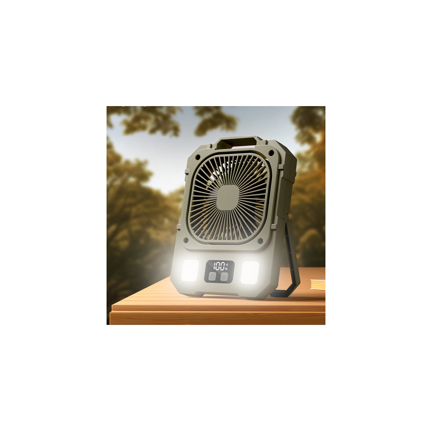 Camping fan USB charging silent high wind power electric fan, summer cooling artifact electric fan, 100 strong wind speed LED lighting 48h long