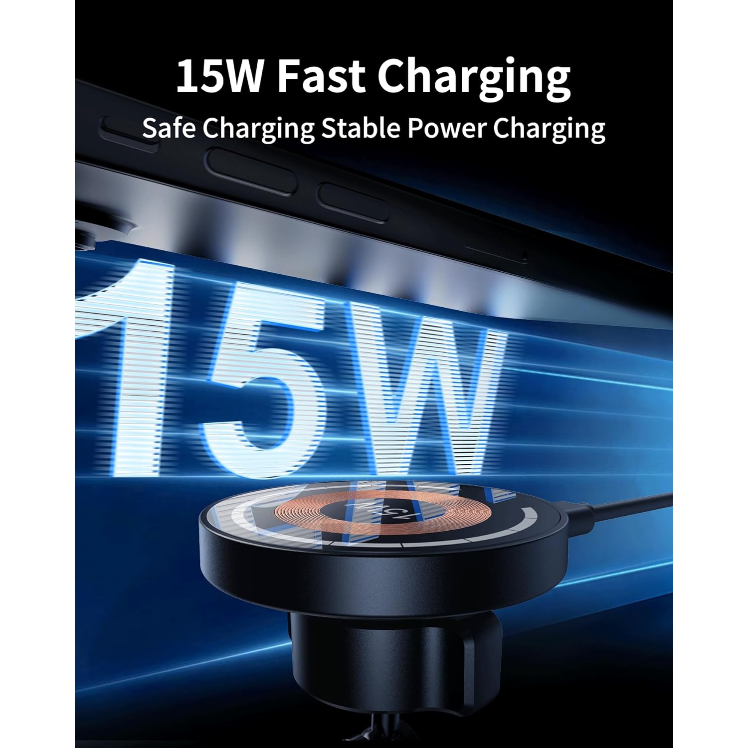 Magnetic Wireless Car Charger, 15W Fast Charging Mag-Safe Car Mount, 360° Magnetic Car Phone Holder - with Infinite Charging