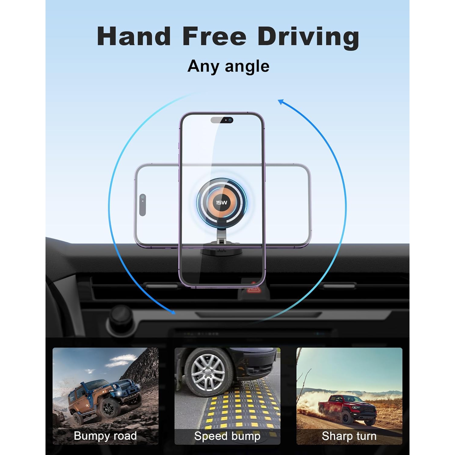 Magnetic Wireless Car Charger, 15W Fast Charging Mag-Safe Car Mount, 360° Magnetic Car Phone Holder - with Infinite Charging