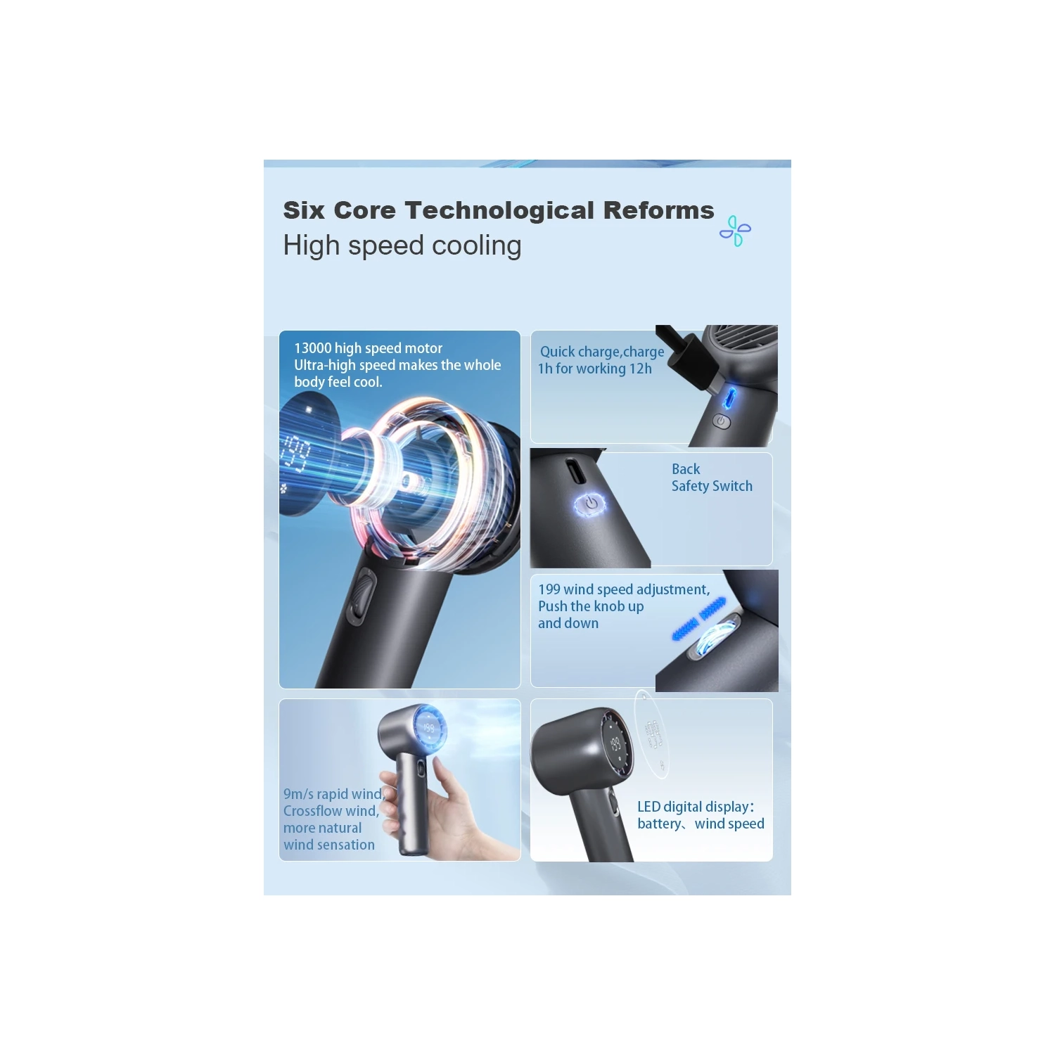 Violent turbine 199 gear high speed outdoor handheld fan, rechargeable hurricane mini usb portable new digital display fan - light peach pink