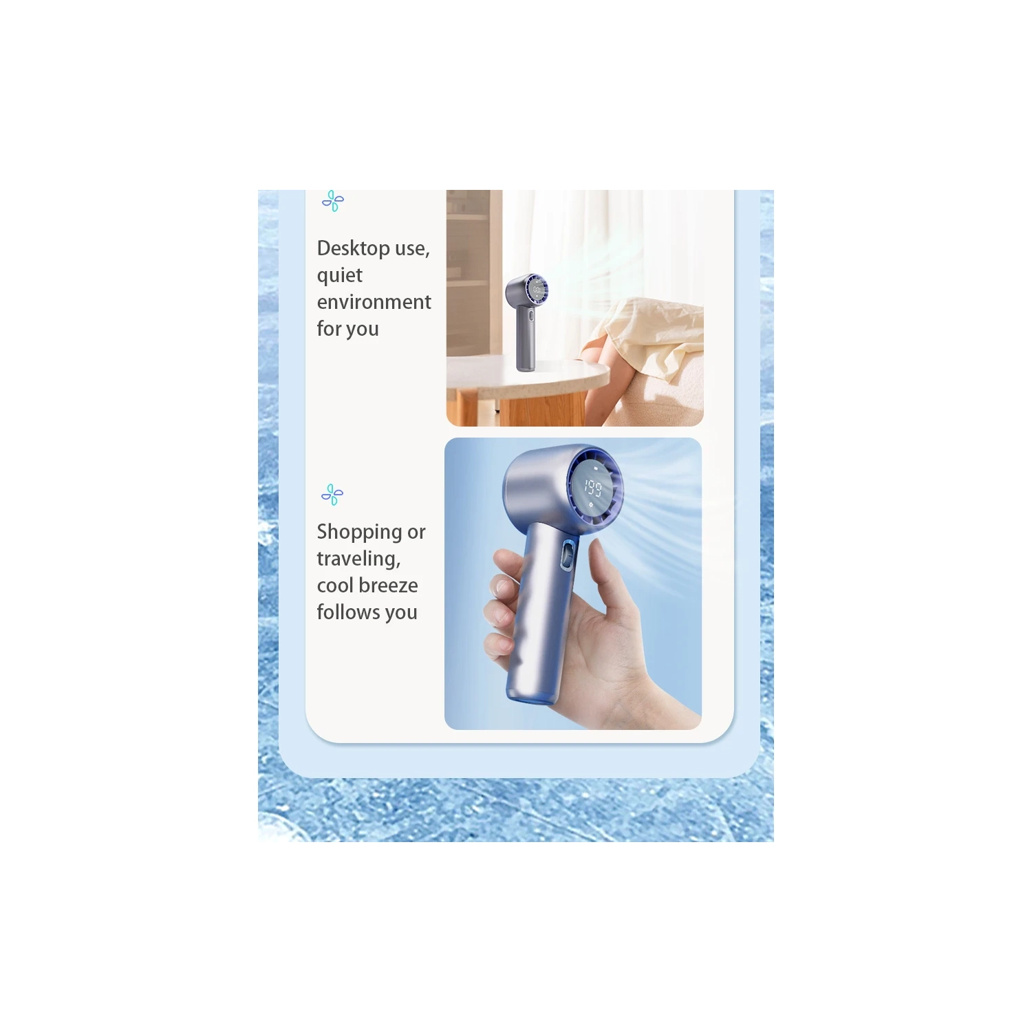 Violent turbine 199 gear high speed outdoor handheld fan, rechargeable hurricane mini usb portable new digital display fan - light peach pink