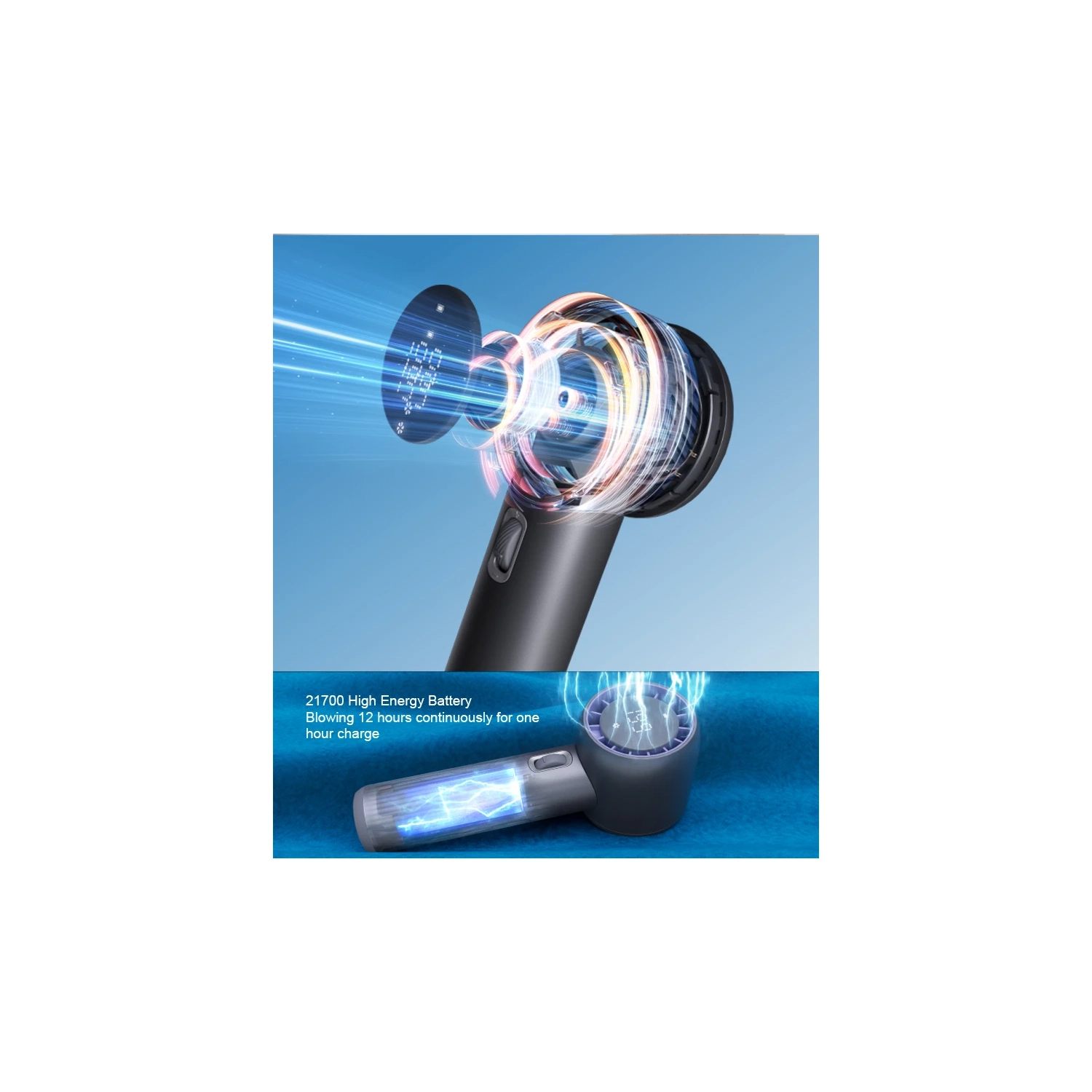 Violent turbine 199 gear high speed outdoor handheld fan, rechargeable hurricane mini usb portable new digital display fan - light peach pink