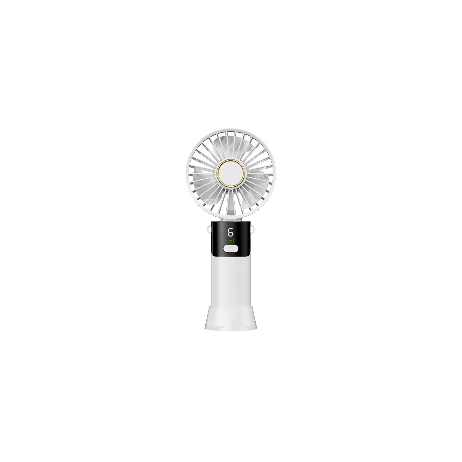 Folding handheld silent fan, USB charging portable mini desktop outdoor small wind, digital display cooling fan - S07 handheld white [with stand +