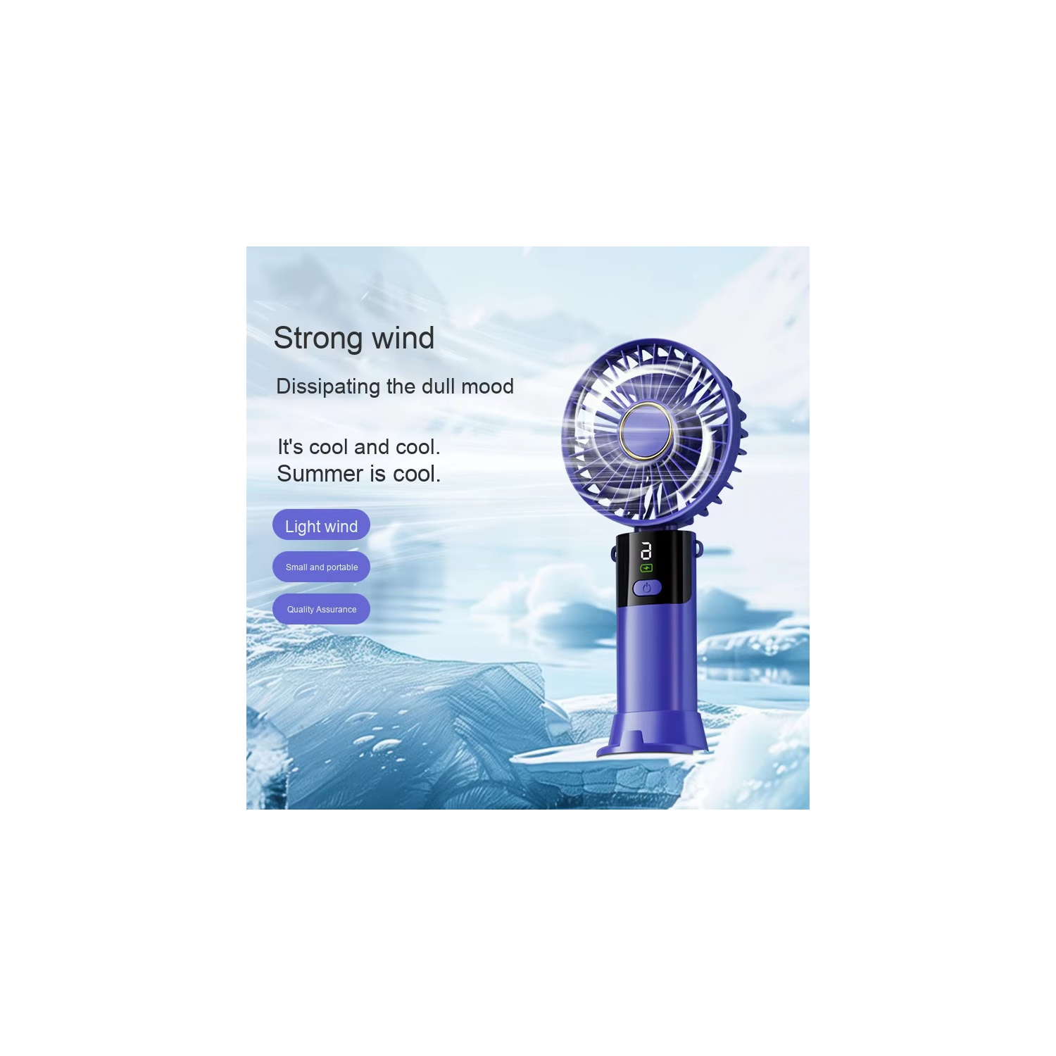 Folding handheld silent fan, USB charging portable mini desktop outdoor small wind, digital display cooling fan - S07 handheld white [with stand +