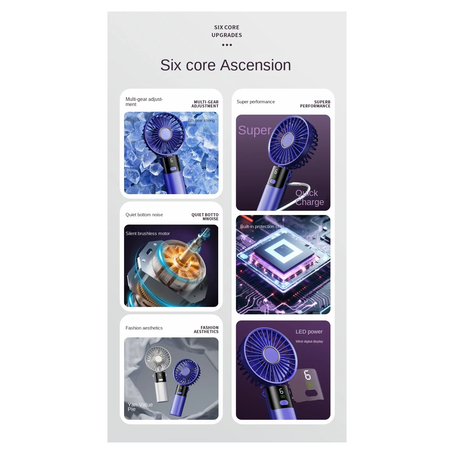 Folding handheld silent fan, USB charging portable mini desktop outdoor small wind, digital display cooling fan - S07 handheld blue [with stand + USB