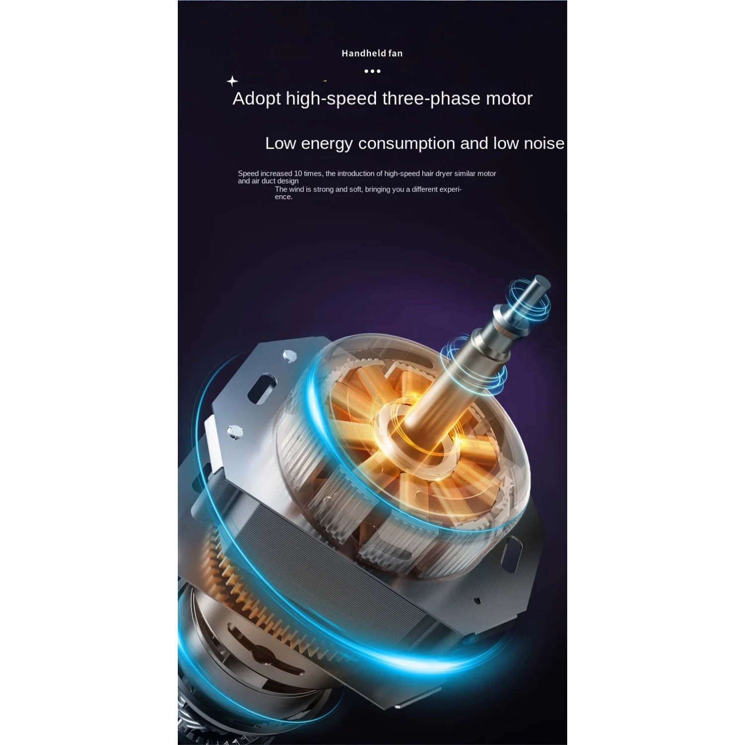 Folding handheld silent fan, USB charging portable mini desktop outdoor small wind, digital display cooling fan - S07 handheld blue [with stand + USB