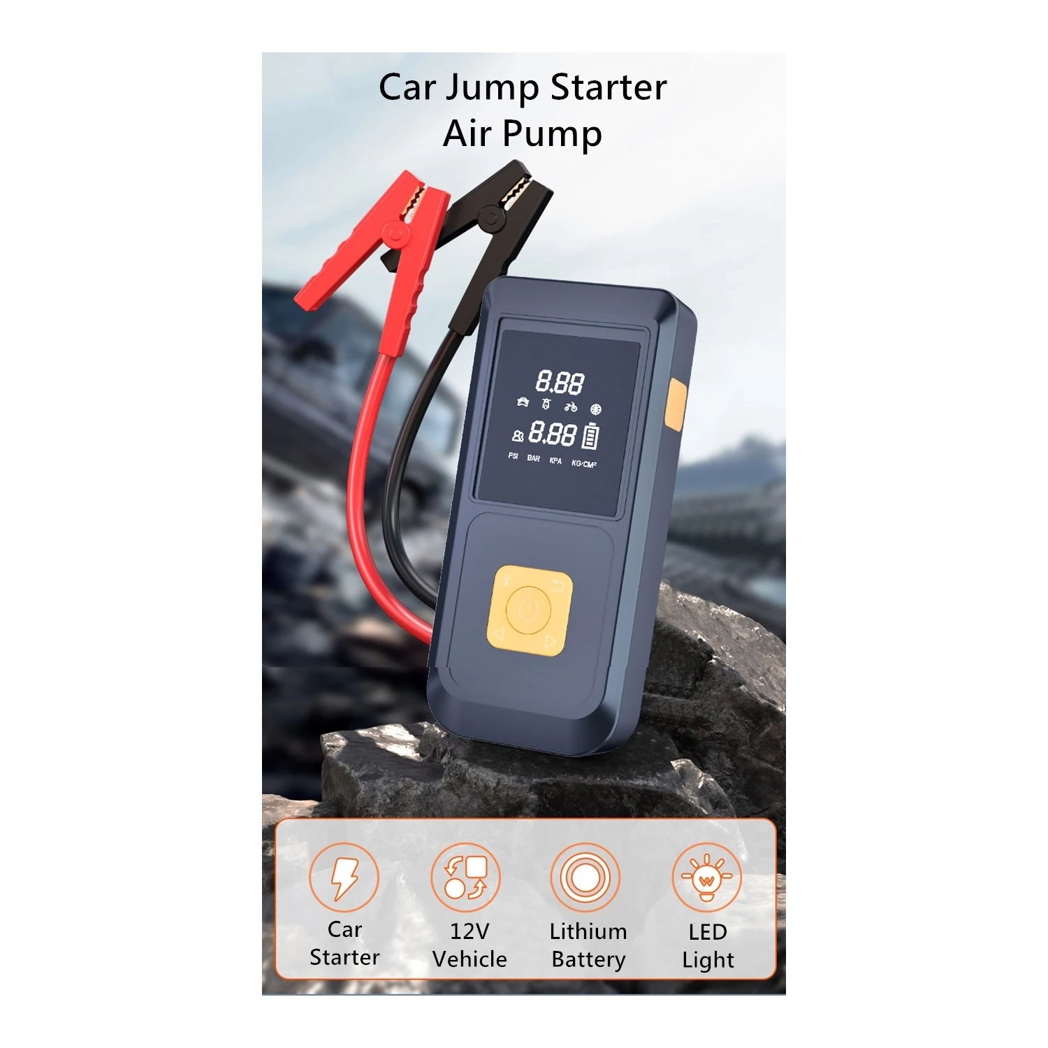 Machine tout-en-un pour le démarrage d'urgence de la voiture, artéfact d'allumage du démarreur à batterie portatif pour l'extérieur - orange *