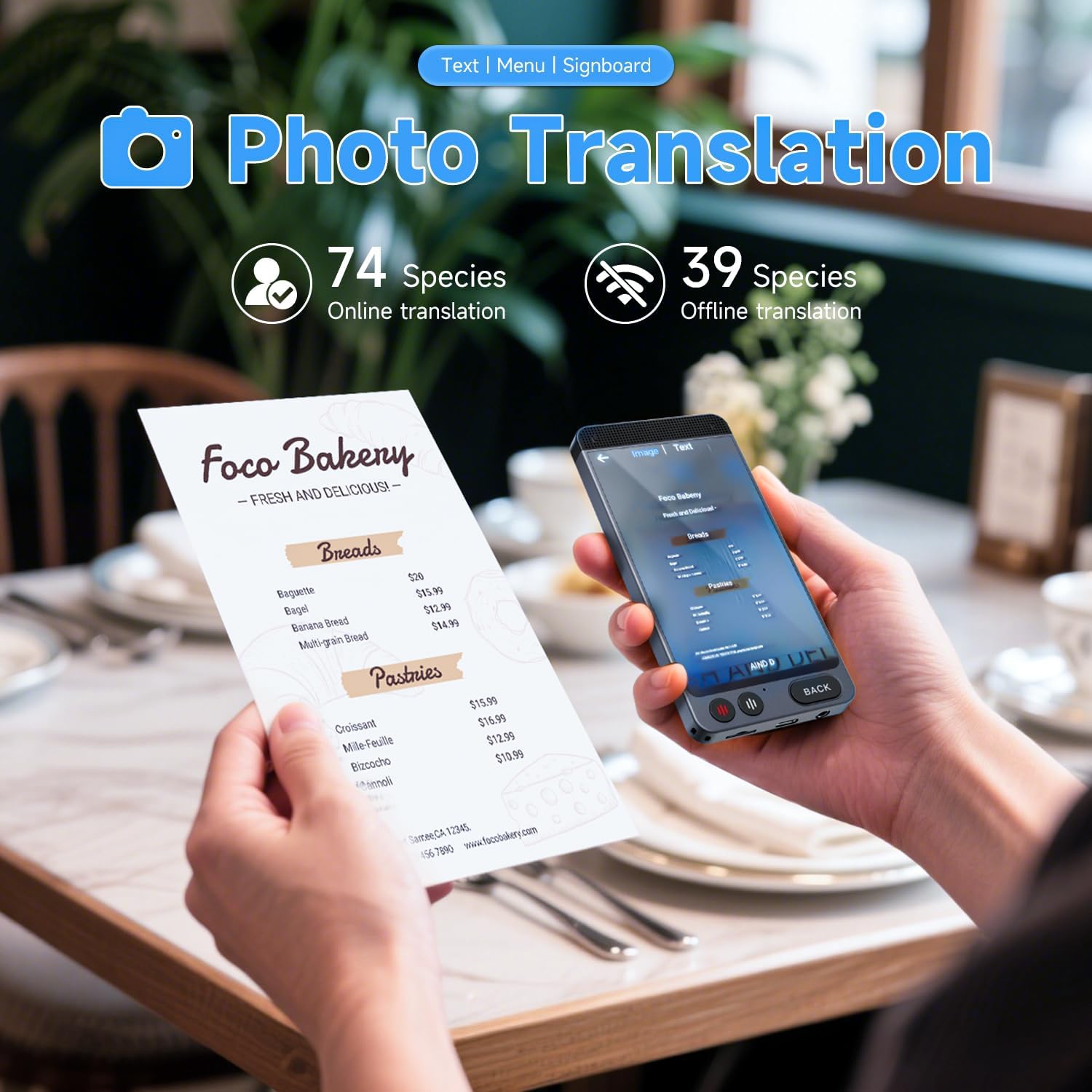 Offline language translation device, 142 languages two-way real-time voice translation, recording and photo AI translator, suitable for business