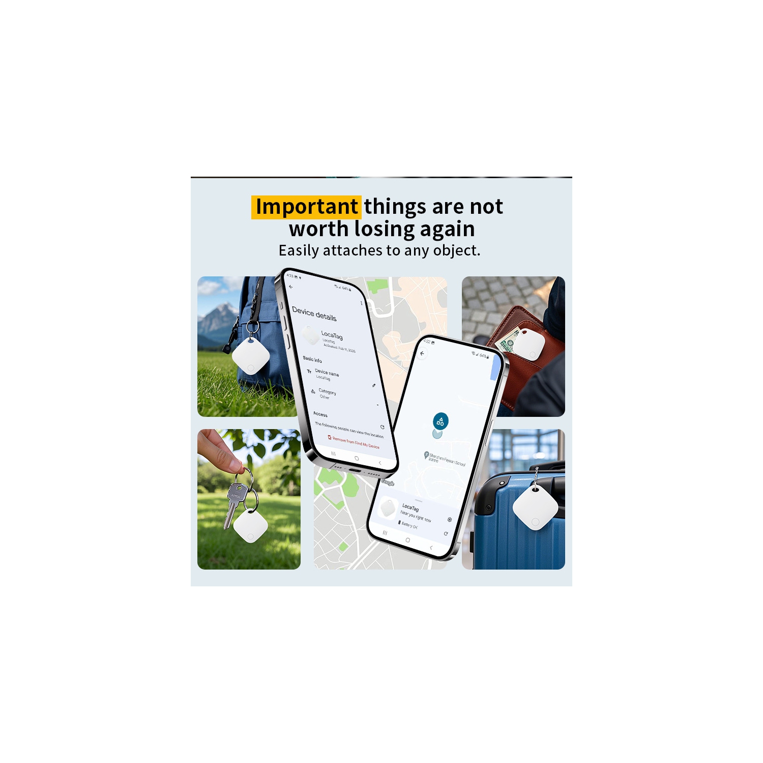 Localisateur d'Android, dispositif anti-perte AIRTAG, emplacement d'animal de compagnie dans le coffre à bagages, localisateur certifié Google - blanc