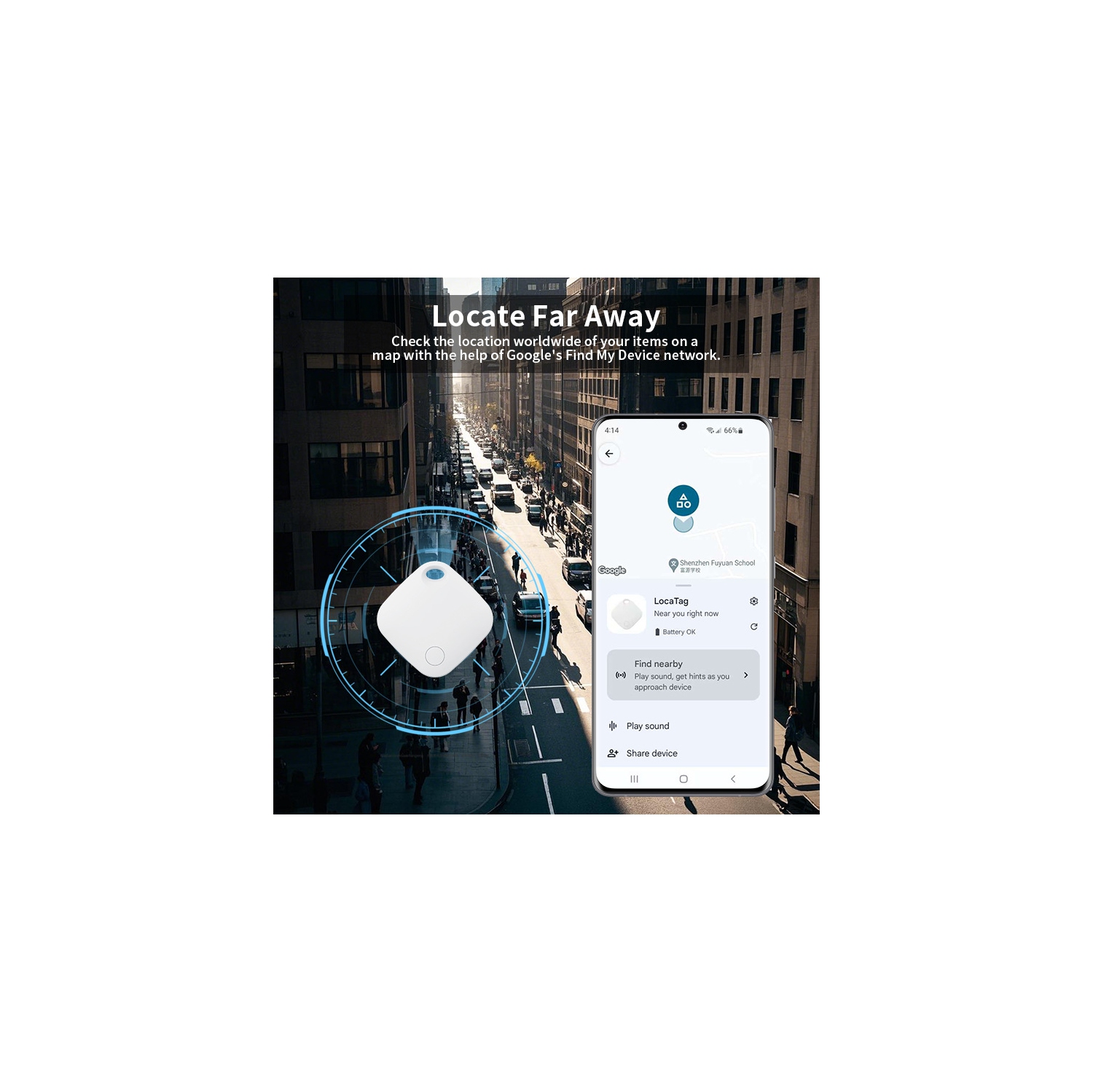 Localisateur d'Android, dispositif anti-perte AIRTAG, emplacement d'animal de compagnie dans le coffre à bagages, localisateur certifié Google - blanc