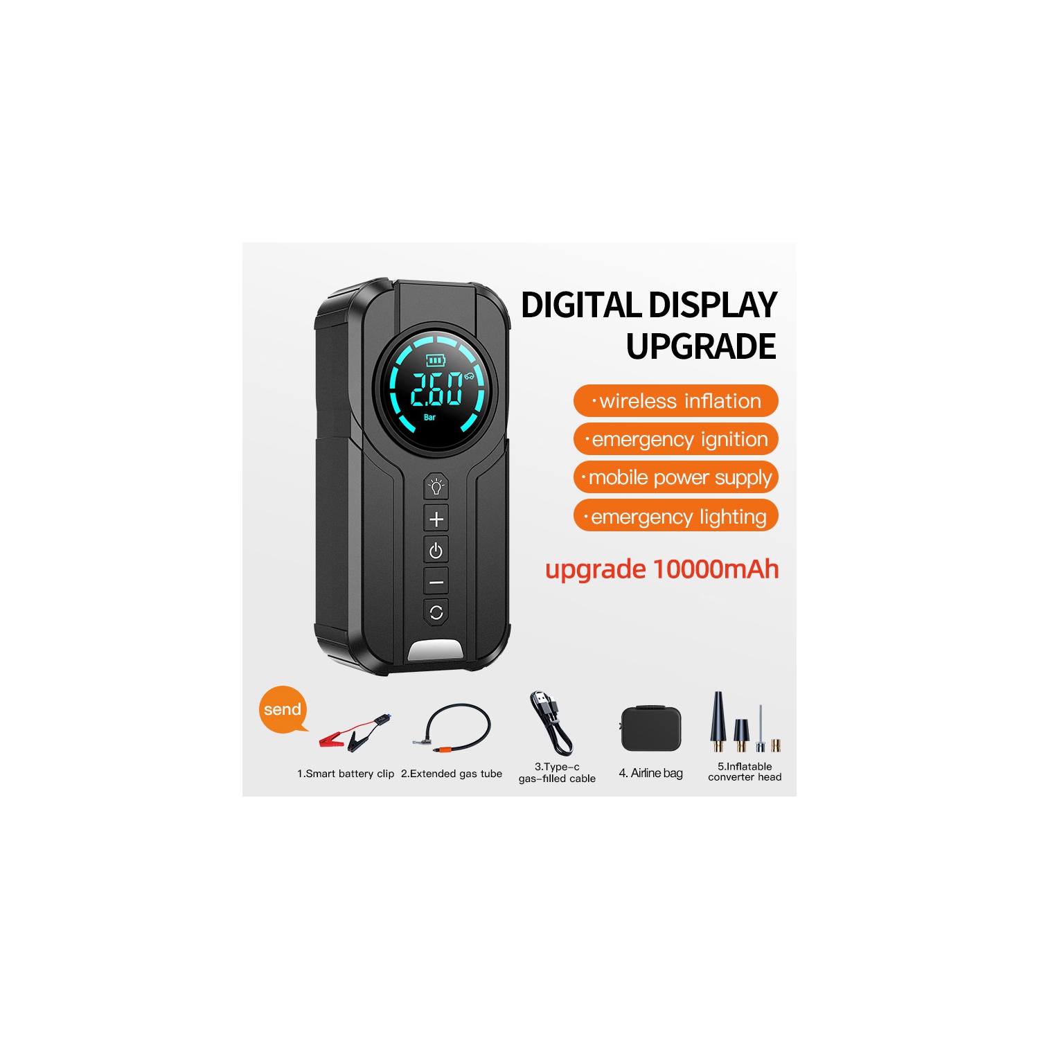 Alimentation de démarrage d'urgence pour la voiture, pompe à air, chargeur de batterie intégré, chargeur de batterie portable multifonction,