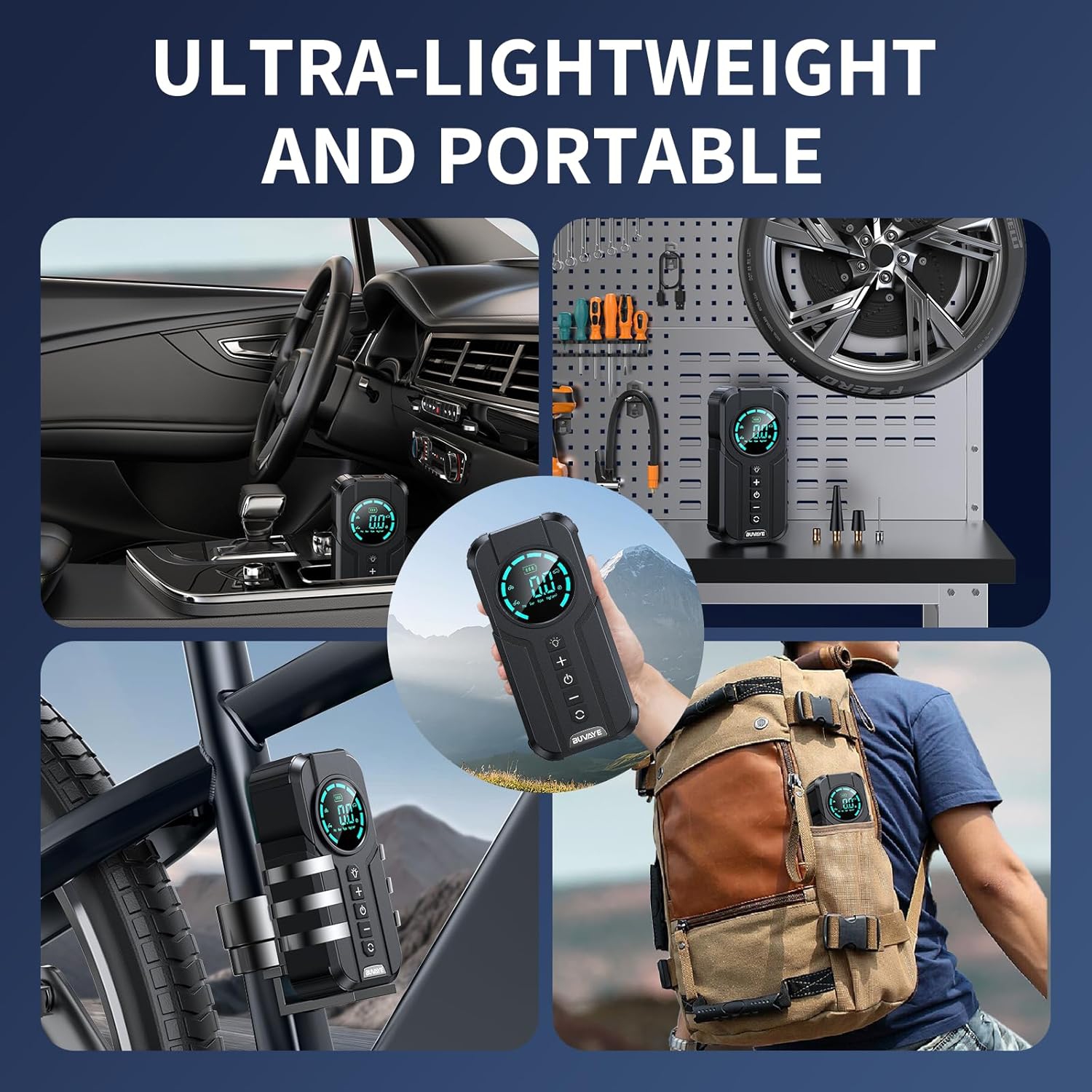 Alimentation de démarrage d'urgence pour la voiture, pompe à air, chargeur de batterie intégré, chargeur de batterie portable multifonction,