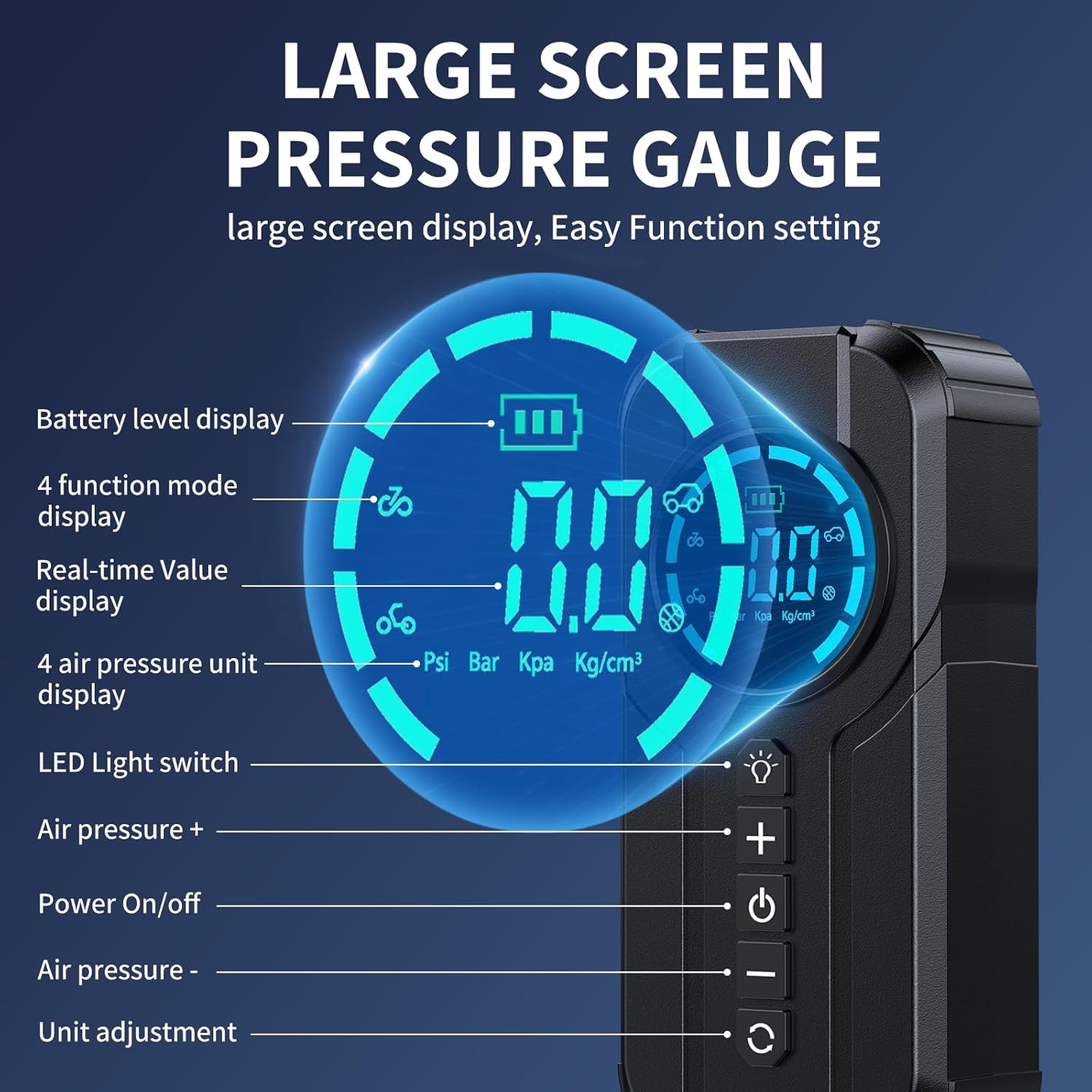 Alimentation de démarrage d'urgence pour la voiture, pompe à air, chargeur de batterie intégré, chargeur de batterie portable multifonction,