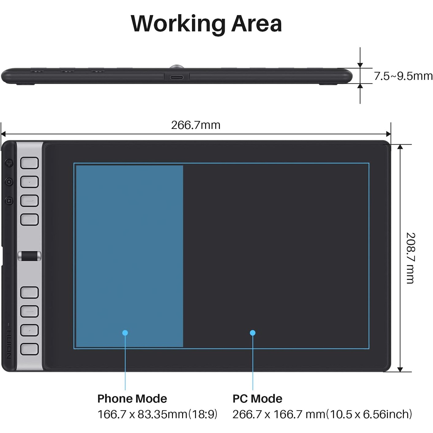 Tablette à dessin Inspiroy 2&nbsp;L de 10 x 6&nbsp;po avec molette de défilement, 8 touches personnalisées et stylet sans pile – compatible avec Mac,