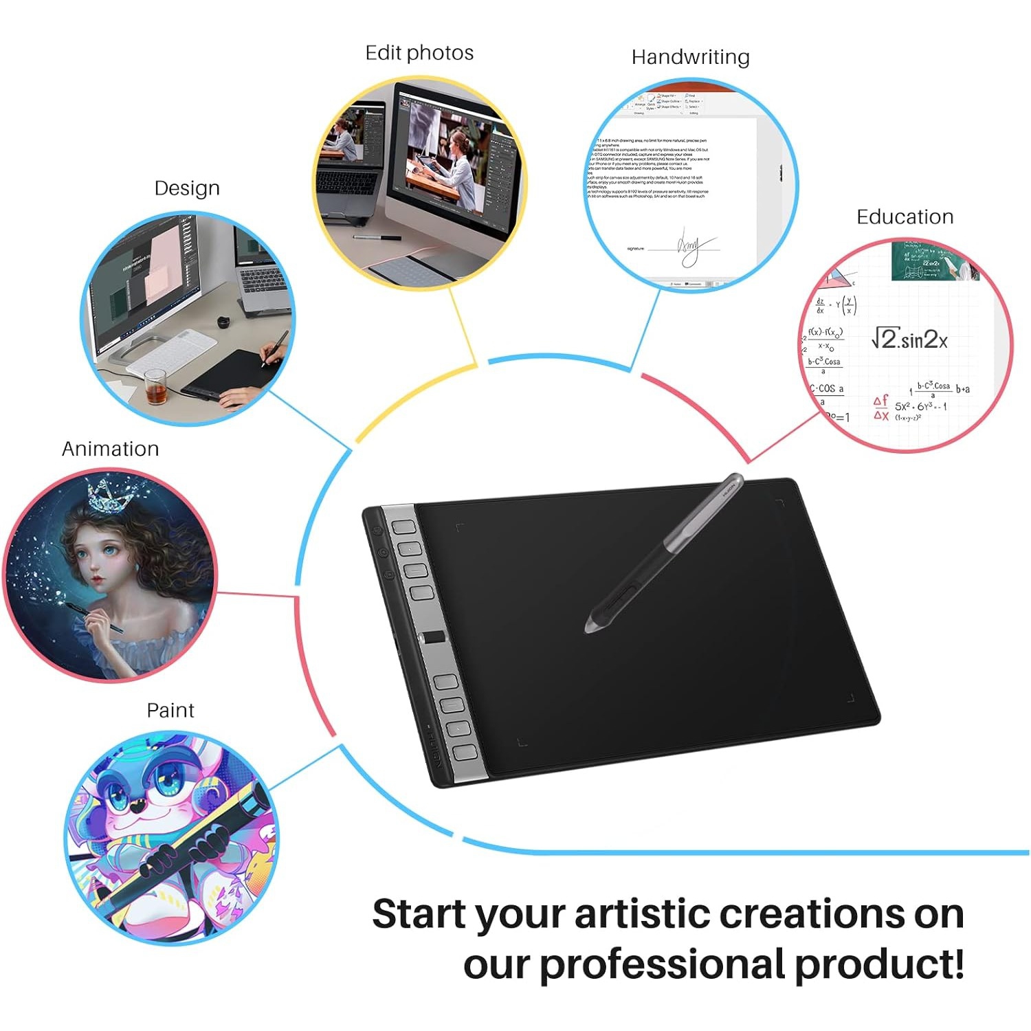 Tablette à dessin Inspiroy 2&nbsp;L de 10 x 6&nbsp;po avec molette de défilement, 8 touches personnalisées et stylet sans pile – compatible avec Mac,