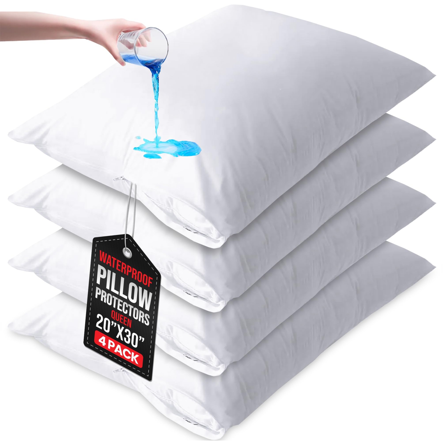 Housse imperméable en lin canadien à fermeture à glissière, grand lit 20 x 30&nbsp;po, 4/pqt, oreillers perméables à l'air doux absorbants résistants