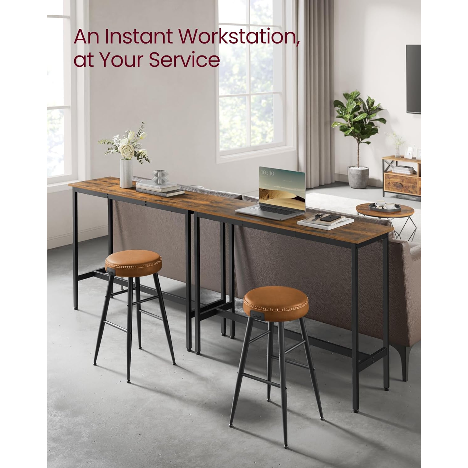 VASAGLE Industrial-Style High Pub Dining Table in Rustic Brown and Ink Black