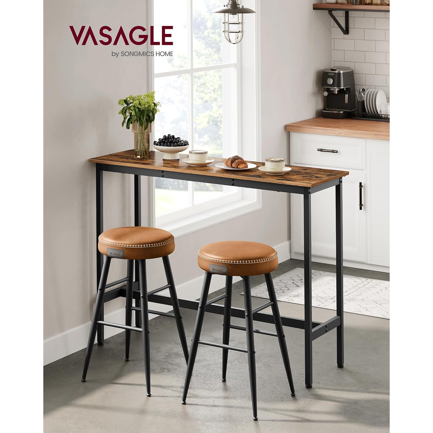 VASAGLE Industrial-Style High Pub Dining Table in Rustic Brown and Ink Black