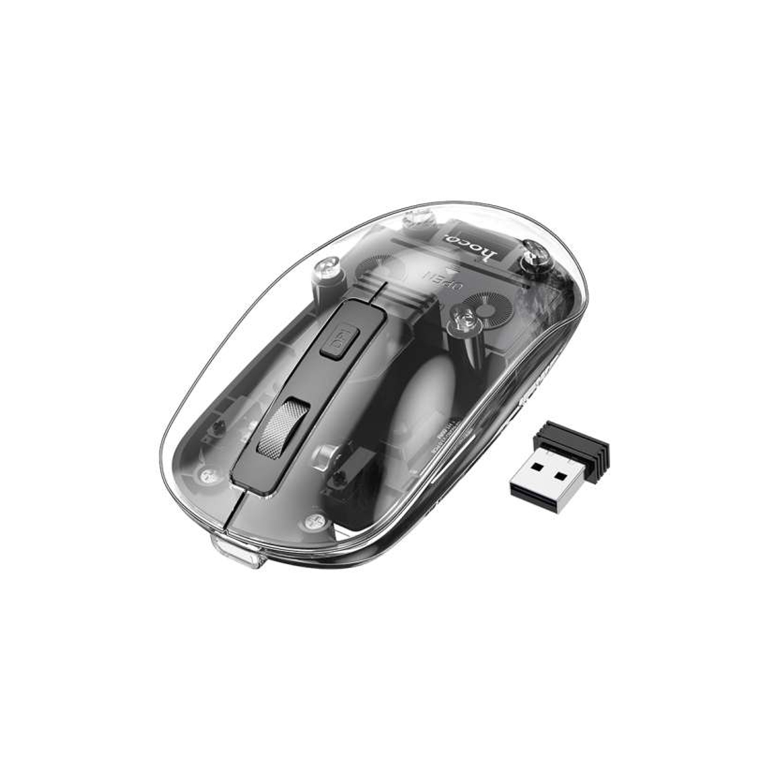 Souris sans fil Bluetooth silencieuse à deux modes transparente pour ordinateur portatif, noir