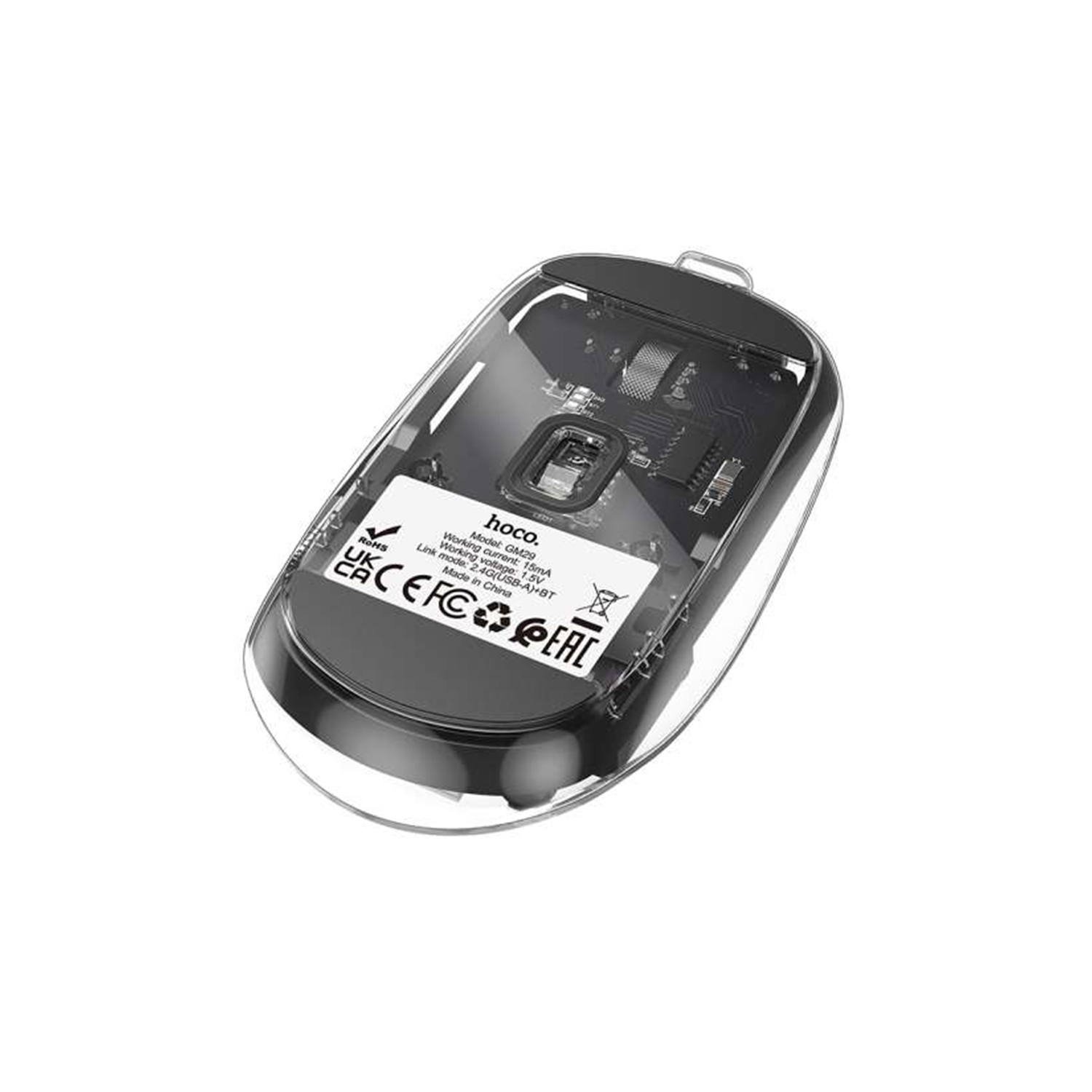 Souris sans fil Bluetooth silencieuse à deux modes transparente pour ordinateur portatif, noir