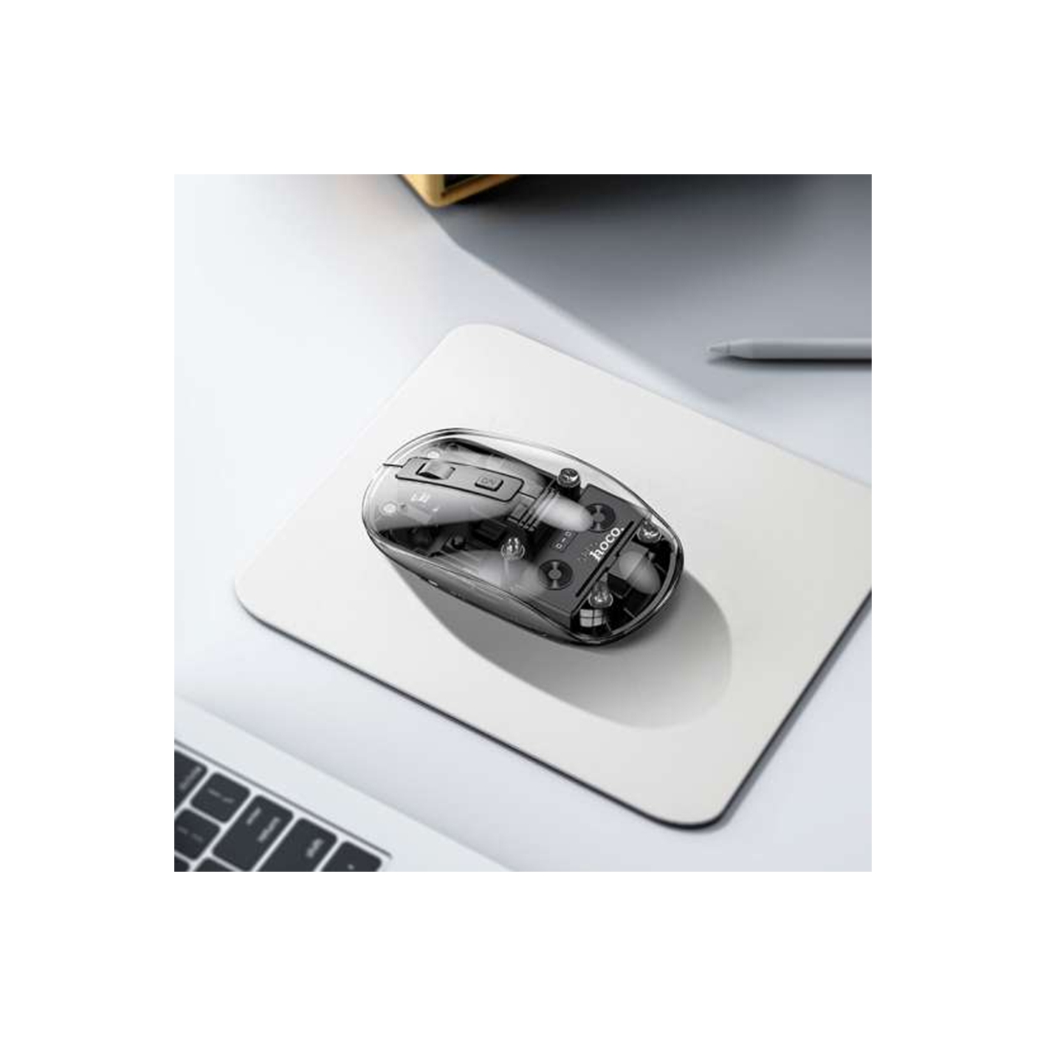 Souris sans fil Bluetooth silencieuse à deux modes transparente pour ordinateur portatif, noir