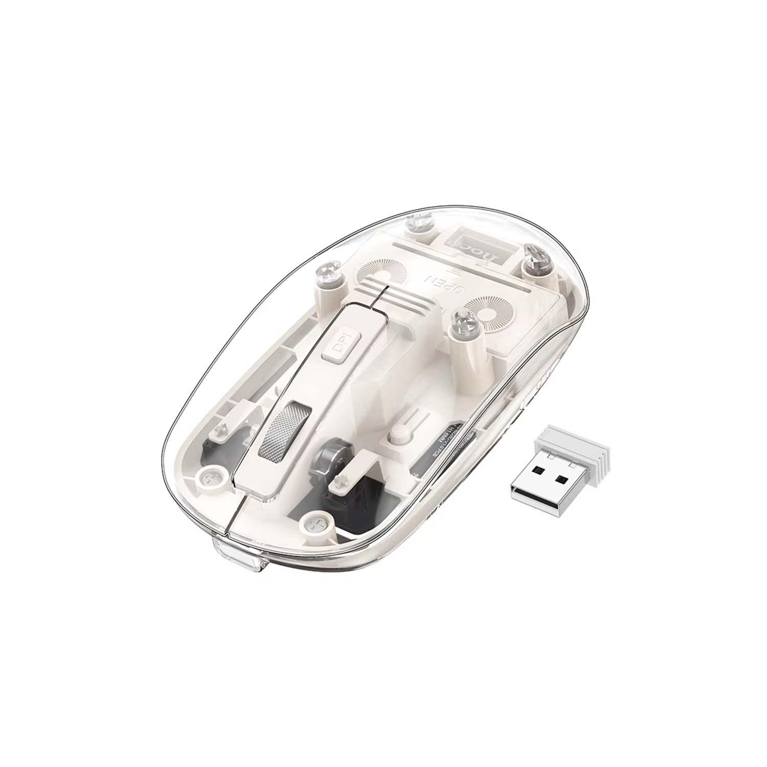 Souris sans fil Bluetooth silencieuse à deux modes transparente pour ordinateur portatif, blanc