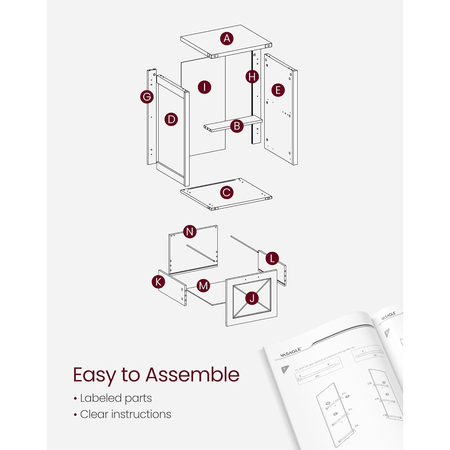 VASAGLE File Cabinet – Modern Farmhouse Style with 2 File Drawers and Printer Stand in Rustic White