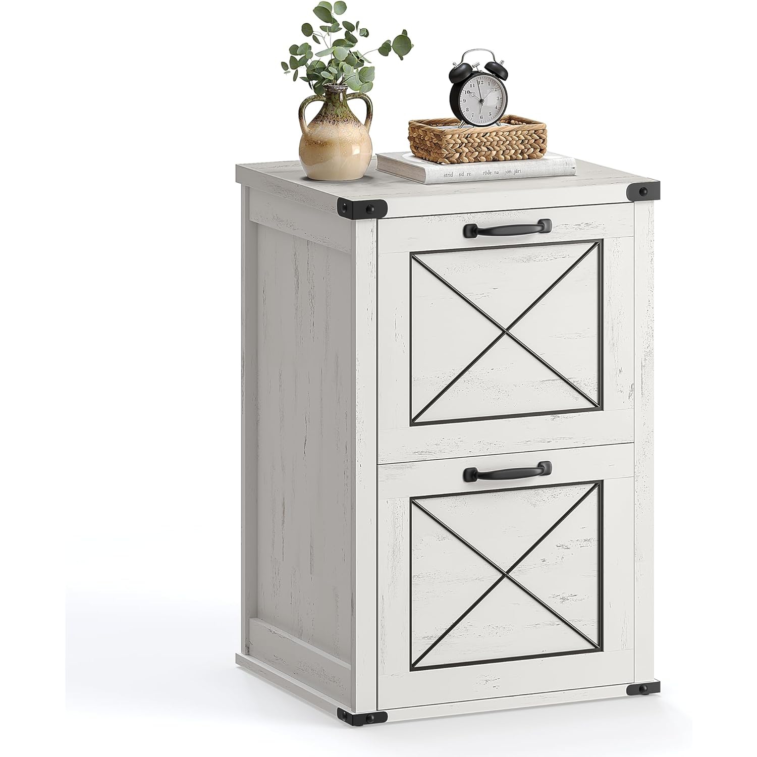 VASAGLE File Cabinet – Modern Farmhouse Style with 2 File Drawers and Printer Stand in Rustic White