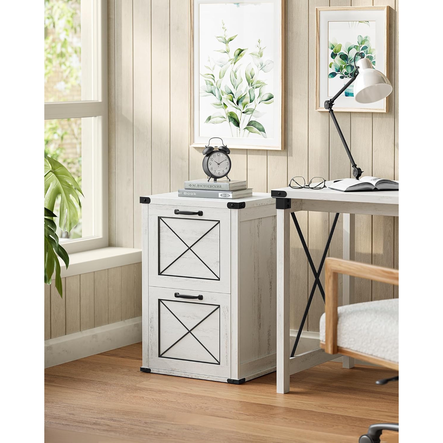 VASAGLE File Cabinet – Modern Farmhouse Style with 2 File Drawers and Printer Stand in Rustic White