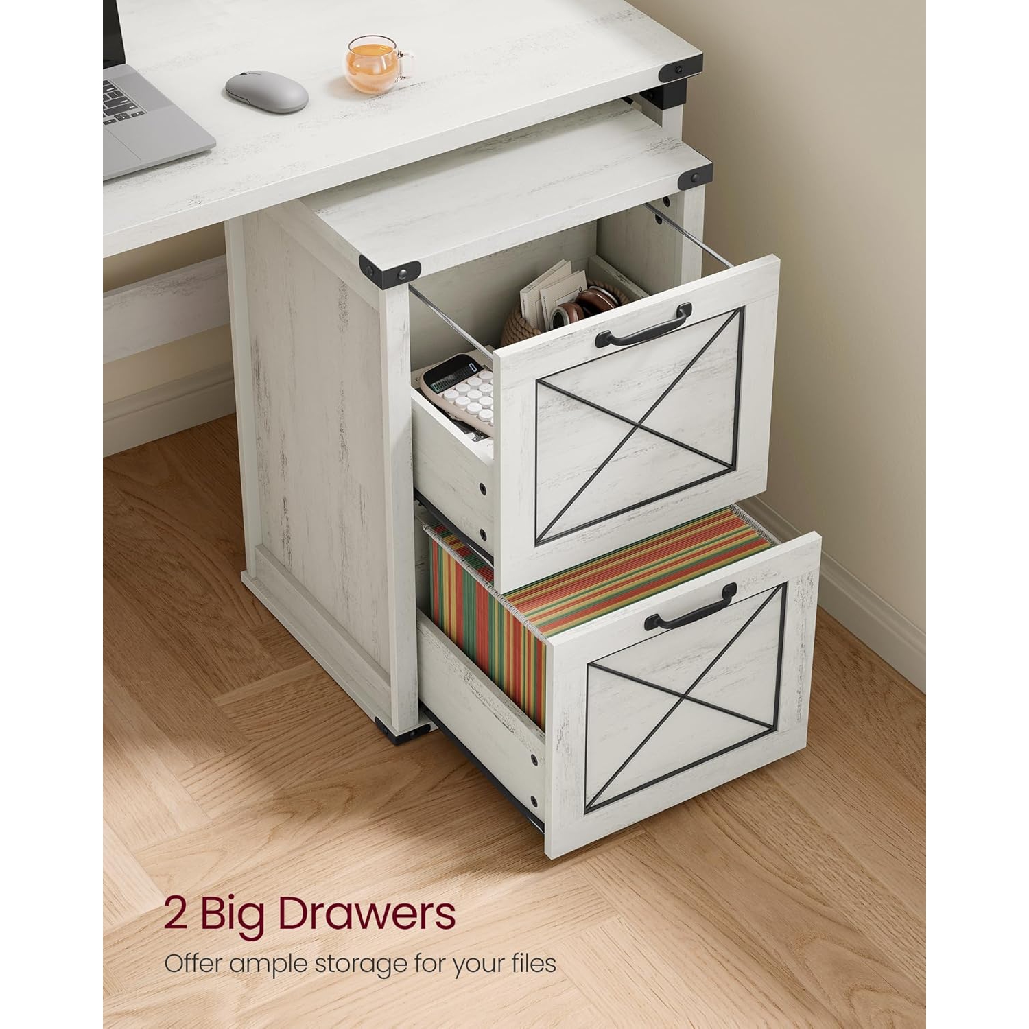 VASAGLE File Cabinet – Modern Farmhouse Style with 2 File Drawers and Printer Stand in Rustic White