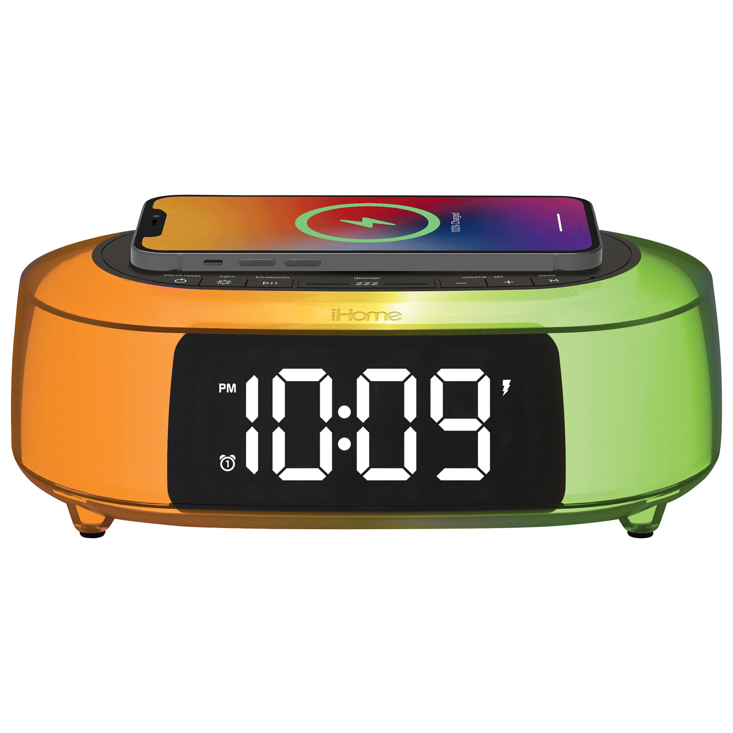 Radio-réveil FM Bluetooth à couleur variable iBTW282 d'iHome avec chargement sans fil et ports USB