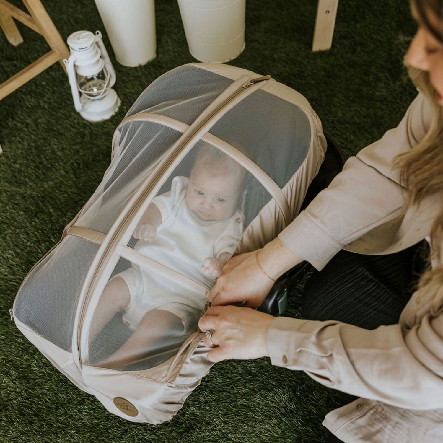 Petit Coulou Summer Cover for Infant Car Seats - Biscotti