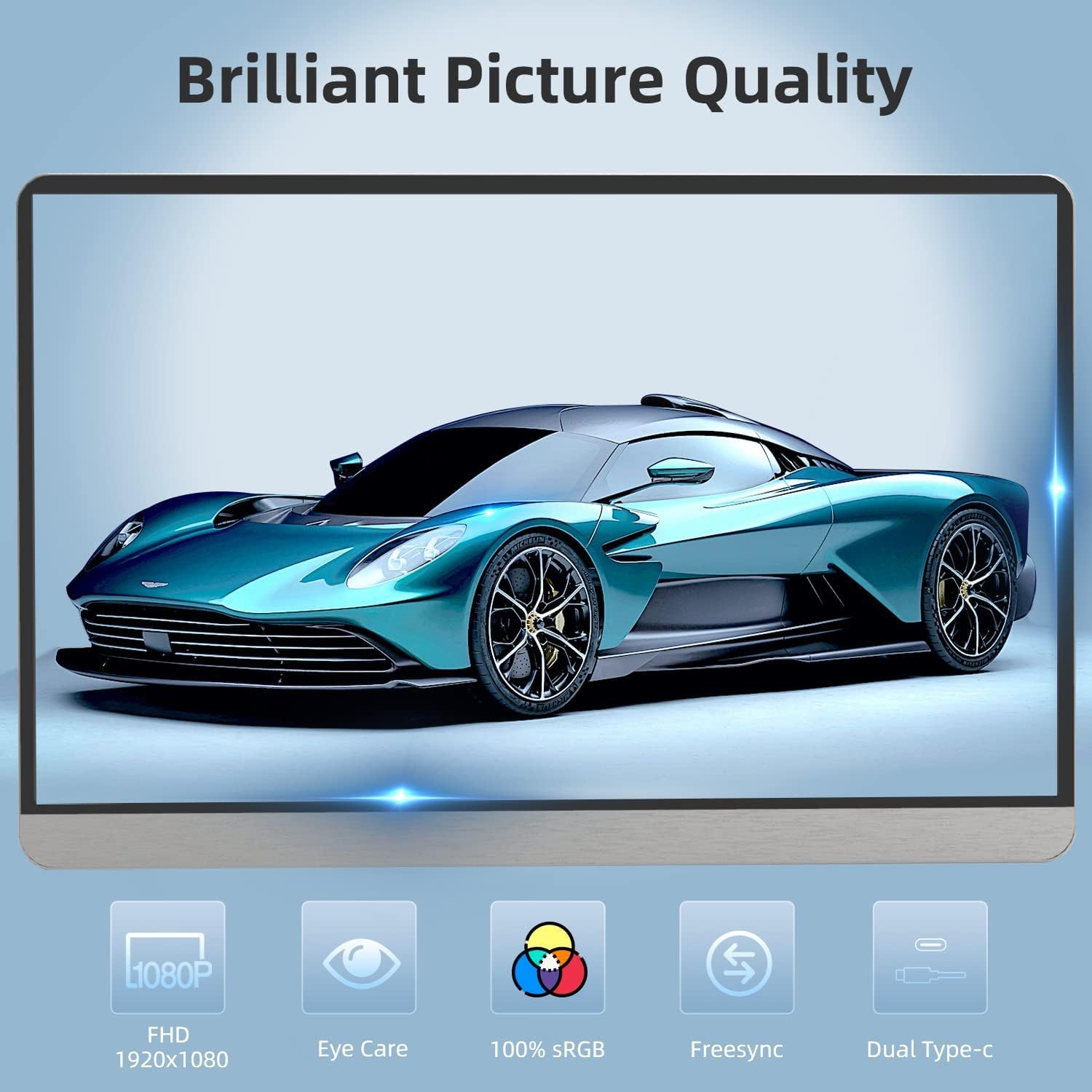 AYY 16.1" FHD 1080P Portable Monitor with USB-C, HDMI, HDR IPS and Built-in Stand/Speakers for for PC Mac Mobile PS4/5 Xbox Switch