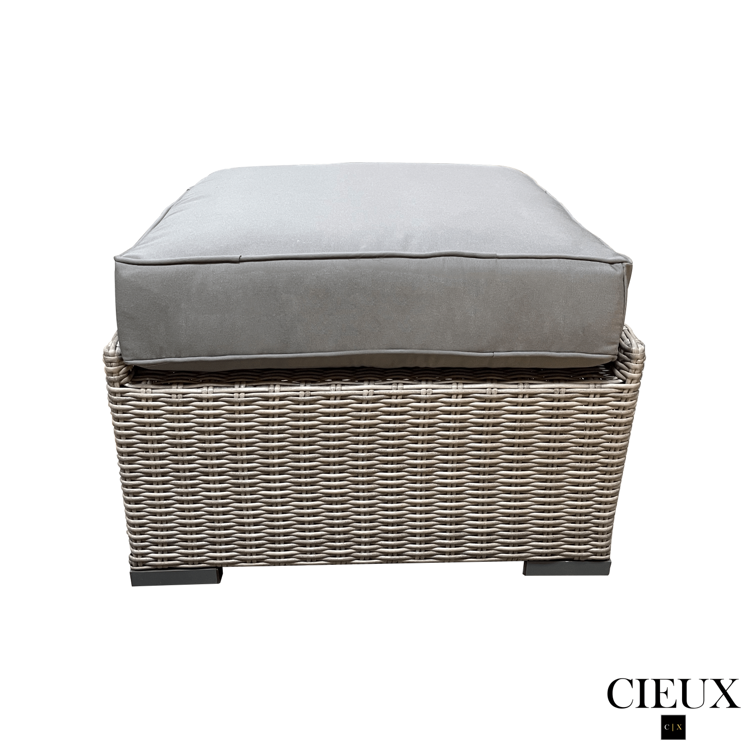 Pouf de jardin en osier Riviera de CIEUX gris avec coussins en toile anthracite Sunbrella