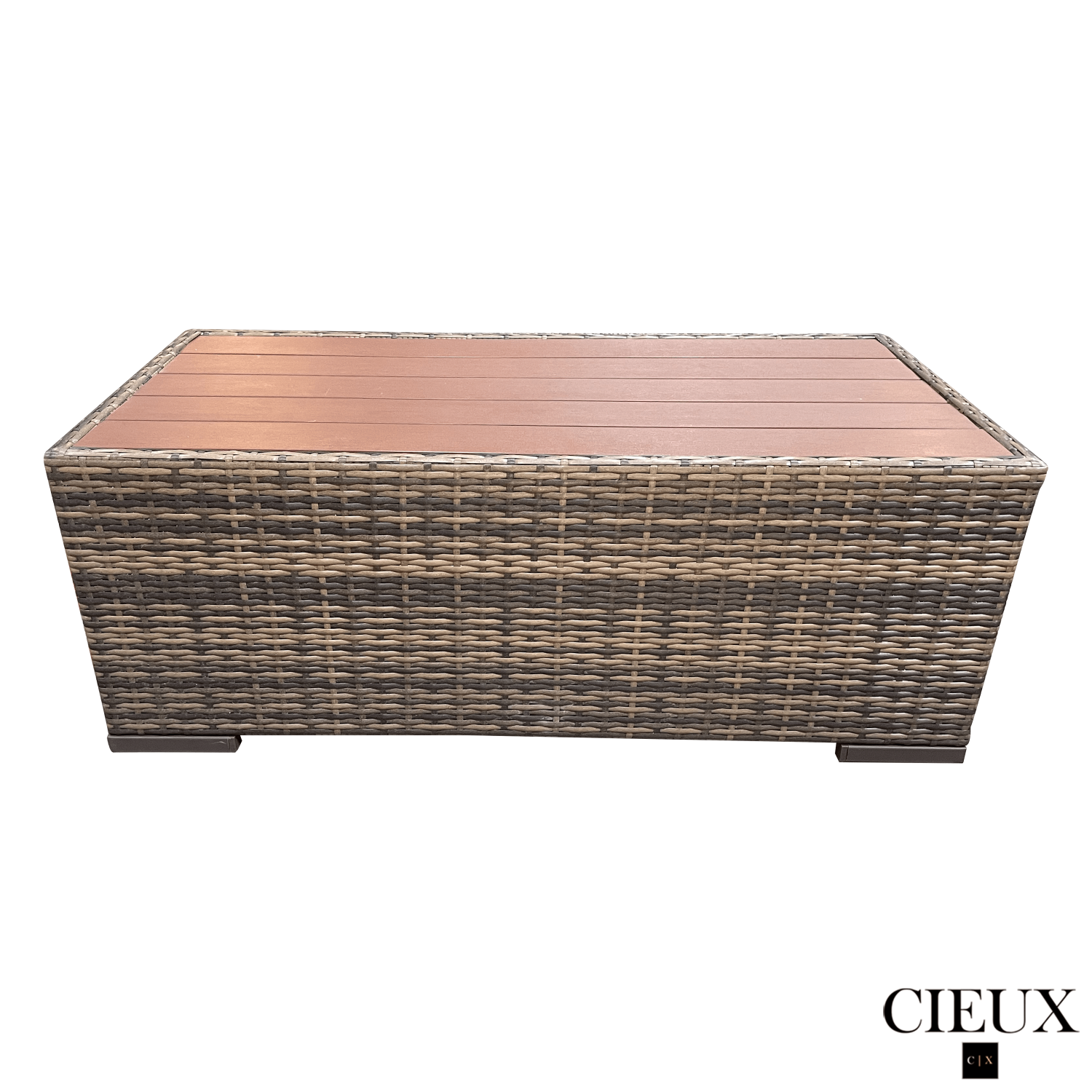 CIEUX Valence Outdoor Patio Wicker Large Corner Sectional Sofa and Coffee Table Set in Brown with Sunbrella Canvas Taupe Cushions