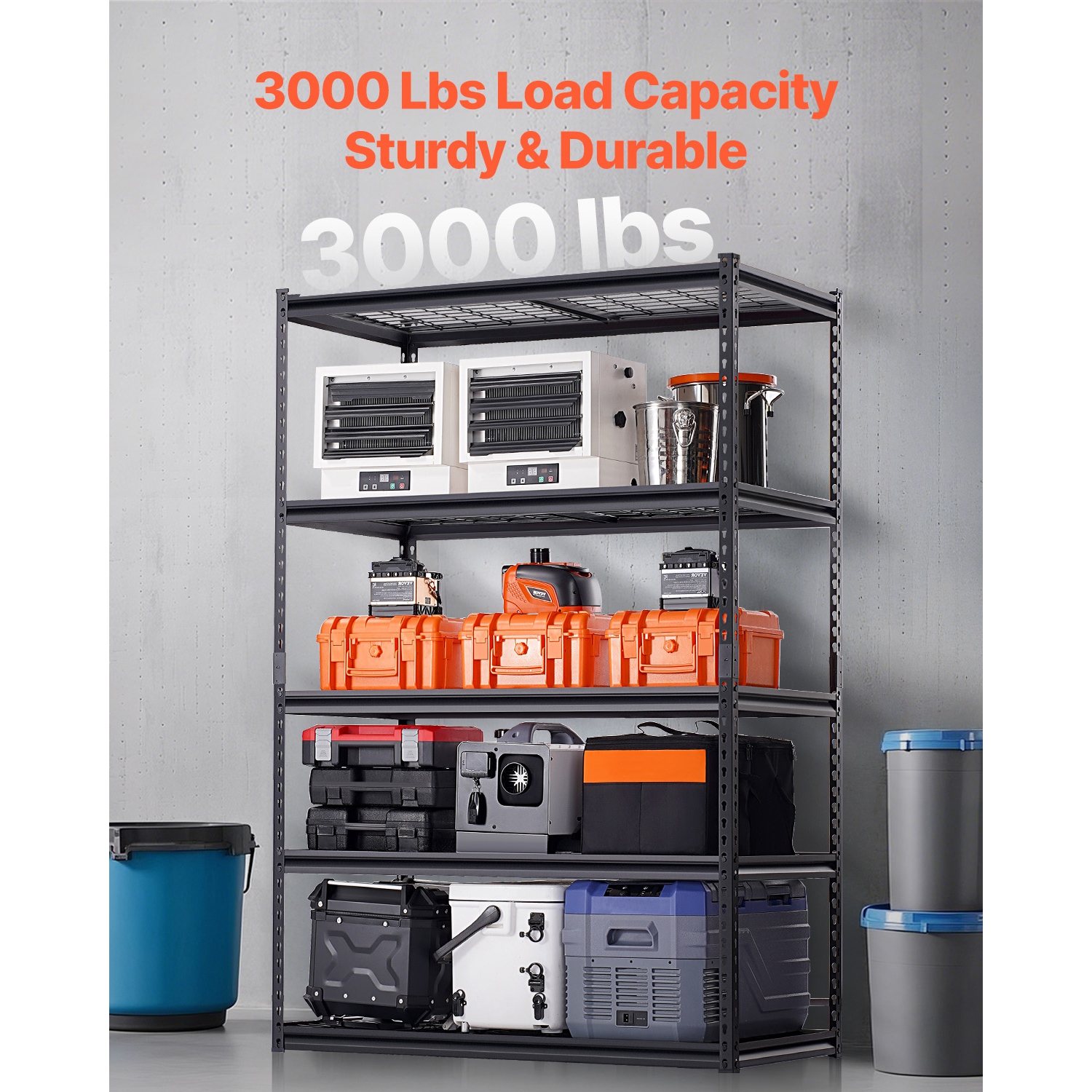 VEVOR 24"D x 48"W x 72"H Storage Shelves, 3000 lbs, 5 Tier Heavy Duty Garage Shelving, Adjustable Metal Shelves for Industrial Shelving Unit Utility