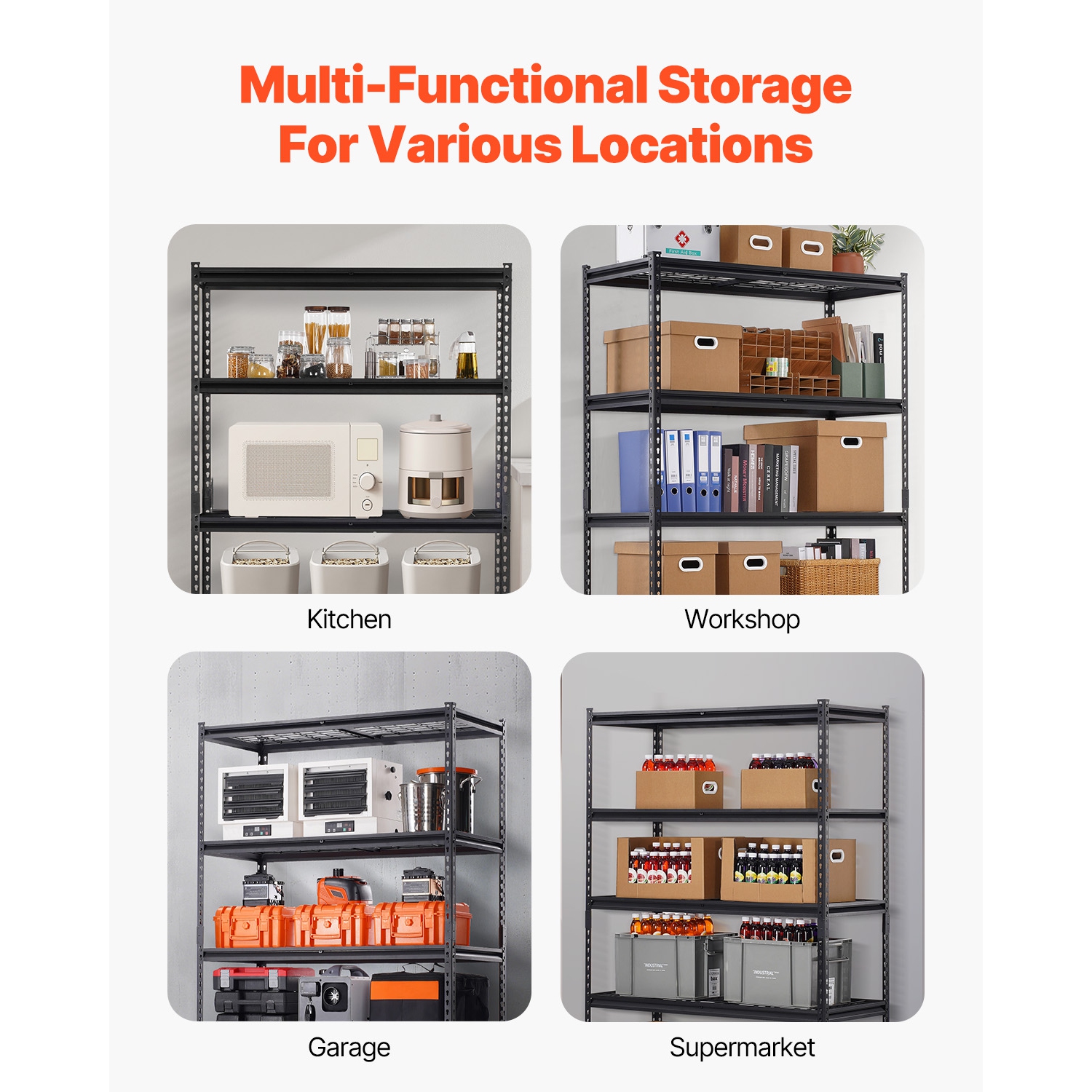 VEVOR 24"D x 48"W x 72"H Storage Shelves, 3000 lbs, 5 Tier Heavy Duty Garage Shelving, Adjustable Metal Shelves for Industrial Shelving Unit Utility