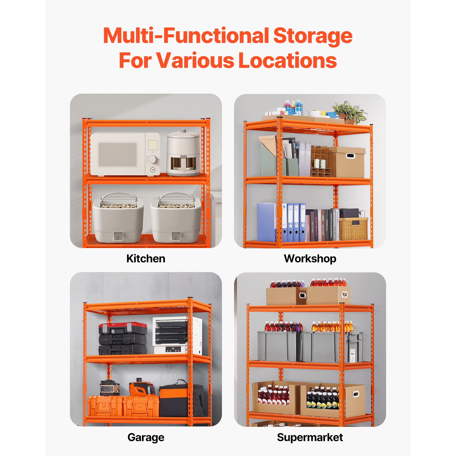 VEVOR 20"D x 40"W x 60"H Storage Shelves, 2400 lbs, 4 Tier Heavy Duty Garage Shelving, Adjustable Metal Shelves for Industrial Shelving Unit Utility