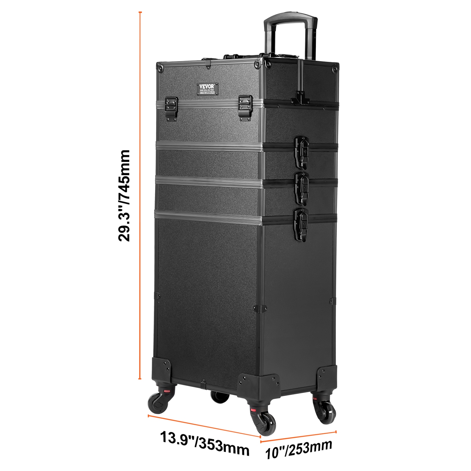 VEVOR 5 in 1 Professional Makeup Train Case Aluminum Cosmetic Case, Rolling Makeup Case Extra Large Trolley Makeup Travel Organizer, with 360° Swivel