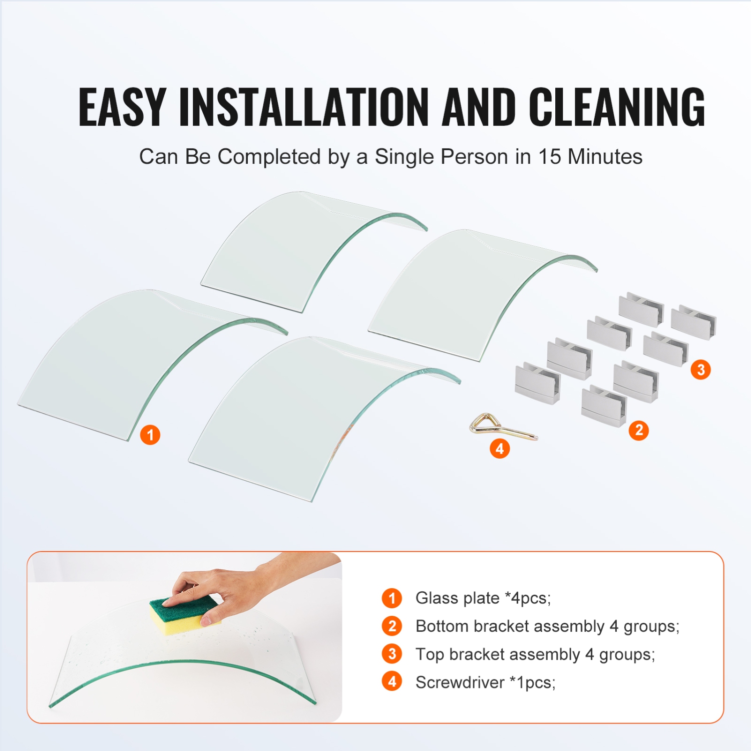 VEVOR 17 x 6.7 inch Fire Pit Wind Guard, Round Glass Flame Shield, 0.24-Inch Thick Fire Table Accessory, Clear Tempered Glass Flame Guard for