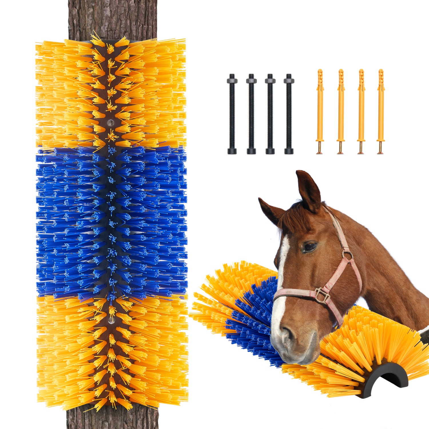 VEVOR 17.1 x 7.5 in Livestock Scratching Brush, Horse Brush with 2 Screws, for Back Itch Relief & Keep Cleaning, Grooming & Scratching Post Brush for