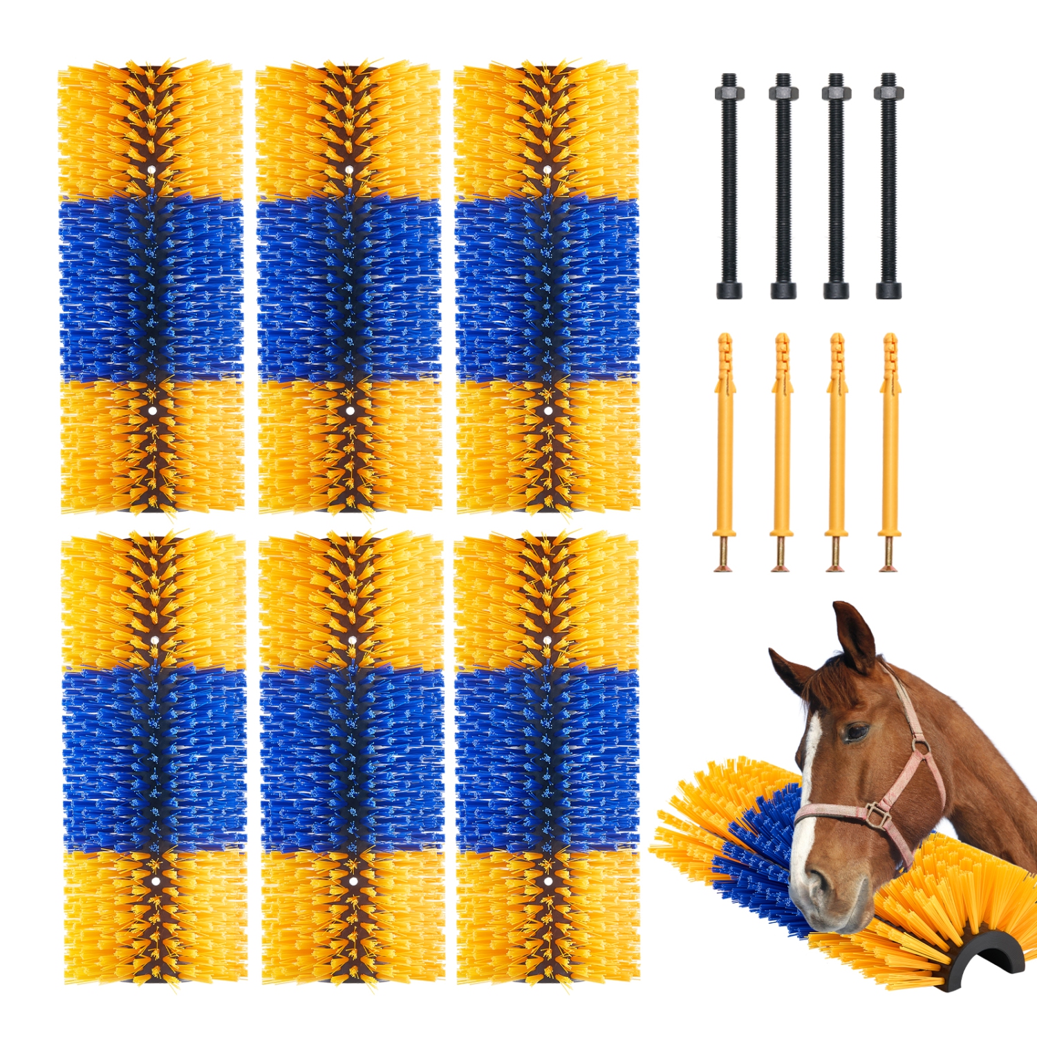 VEVOR 20 x 7.5 in Livestock Scratching Brush, 6 Pcs Brush with 12 Screws, for Back Itch Relief & Keep Cleaning, Grooming & Scratching Post Brush for