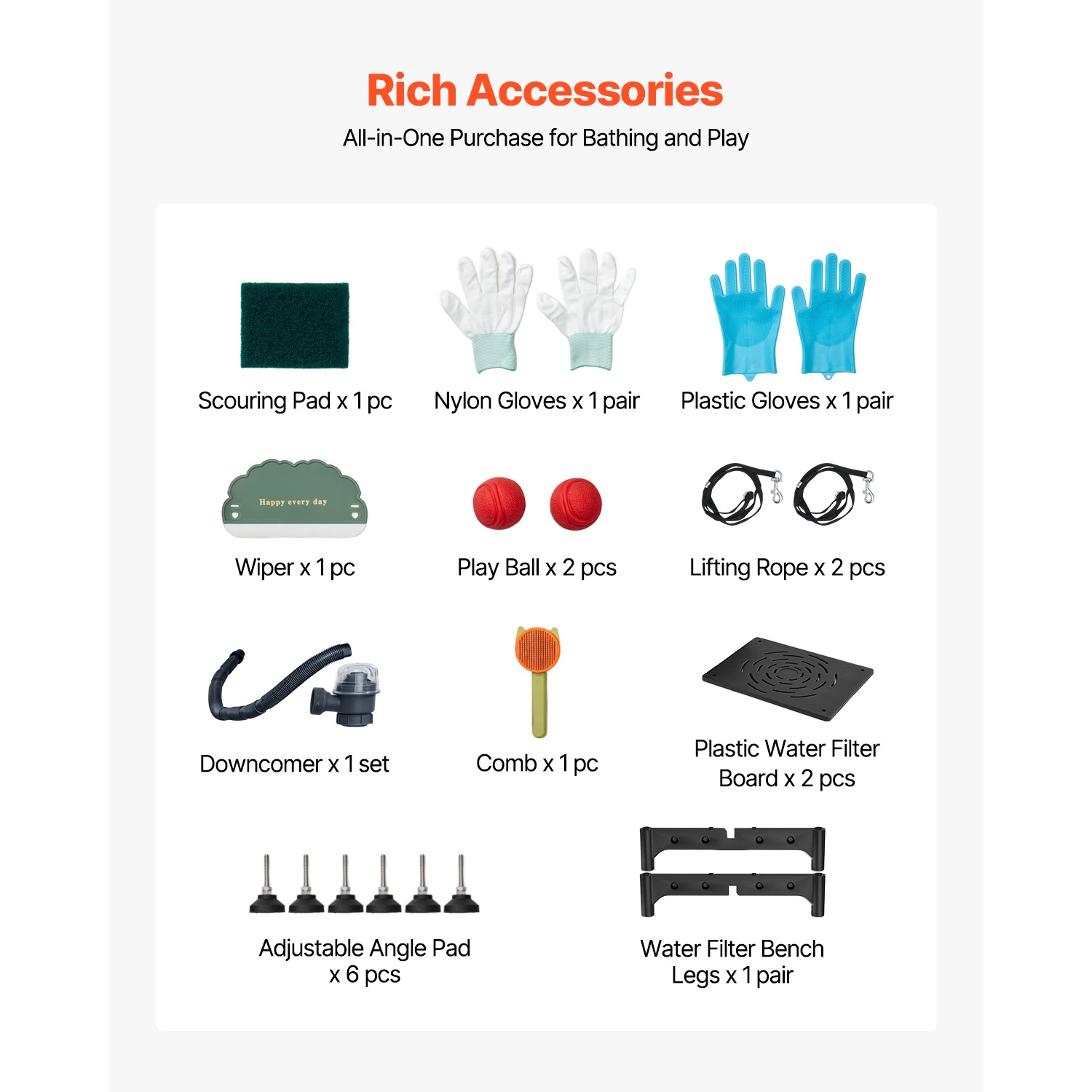 VEVOR 50 inch Stainless Steel Dog Washing Station, with Ramp, PE Water Filter Board, Faucet & Showerhead & Soap Holder Dog Bathtub for Large & Medium