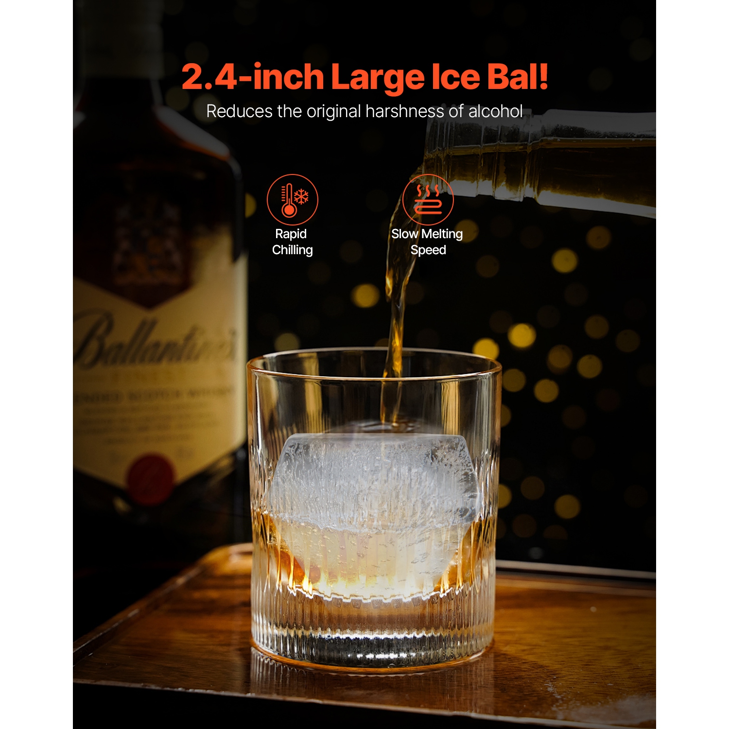 VEVOR 2.4" Ice Diamond Press, Ice Ball Maker, Aviation Aluminum Diamond Ice Ball Press Kit for Ice Diamond, Ice Press with Tong and Drip Tray, for